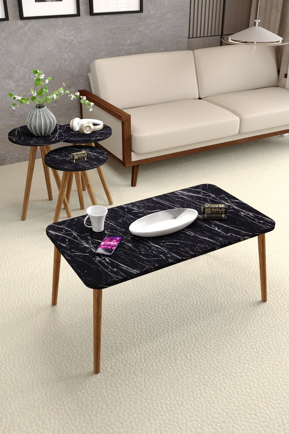 Set di tavolini da salotto con gambe tornite 2