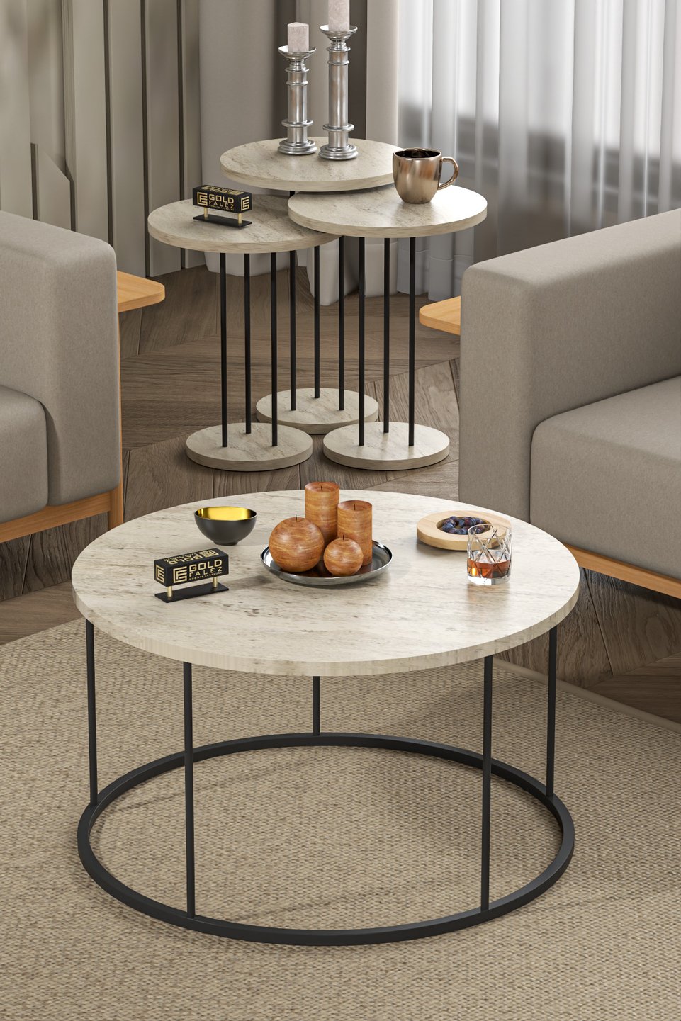 Terra Set di tavolini da salotto – Beige