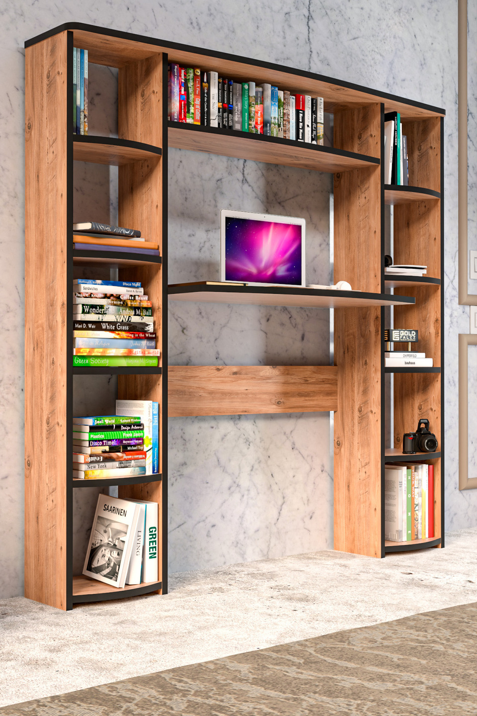 Bureau avec bibliothèque à 10 étagères 7