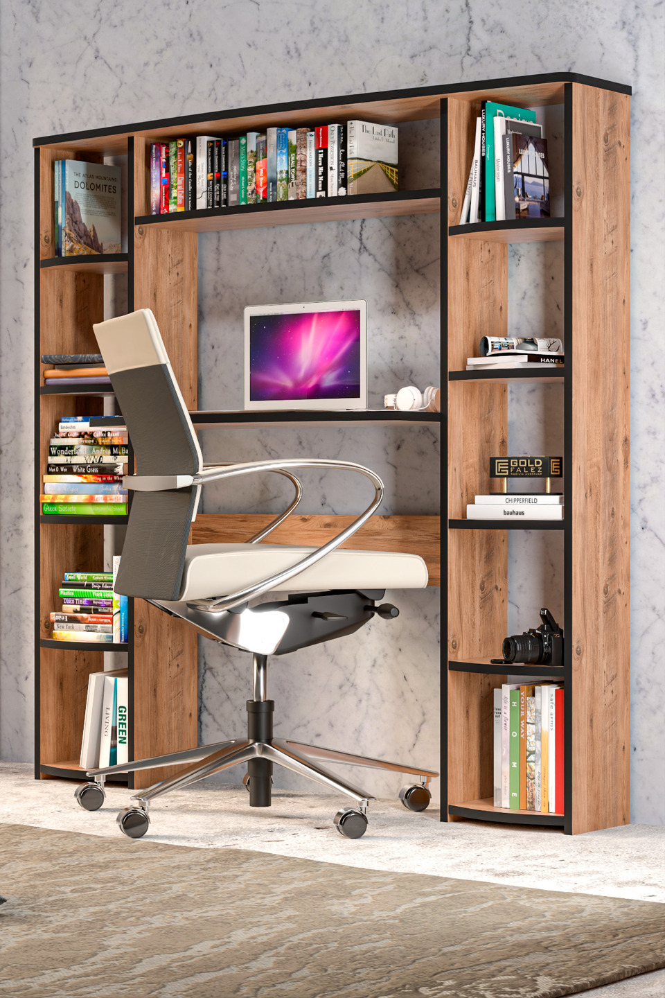 Bureau avec bibliothèque à 10 étagères 8