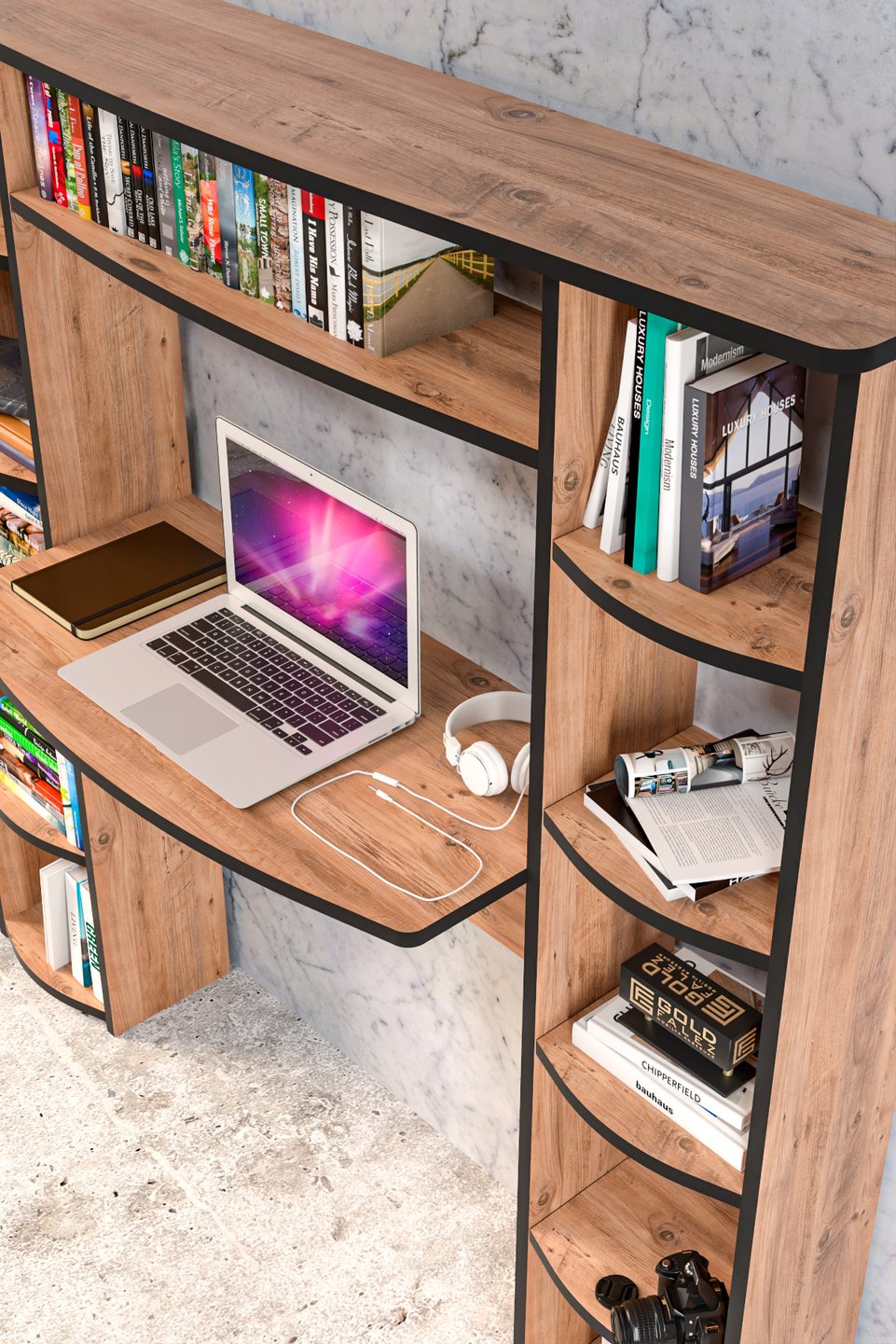 Bureau avec bibliothèque à 10 étagères 4
