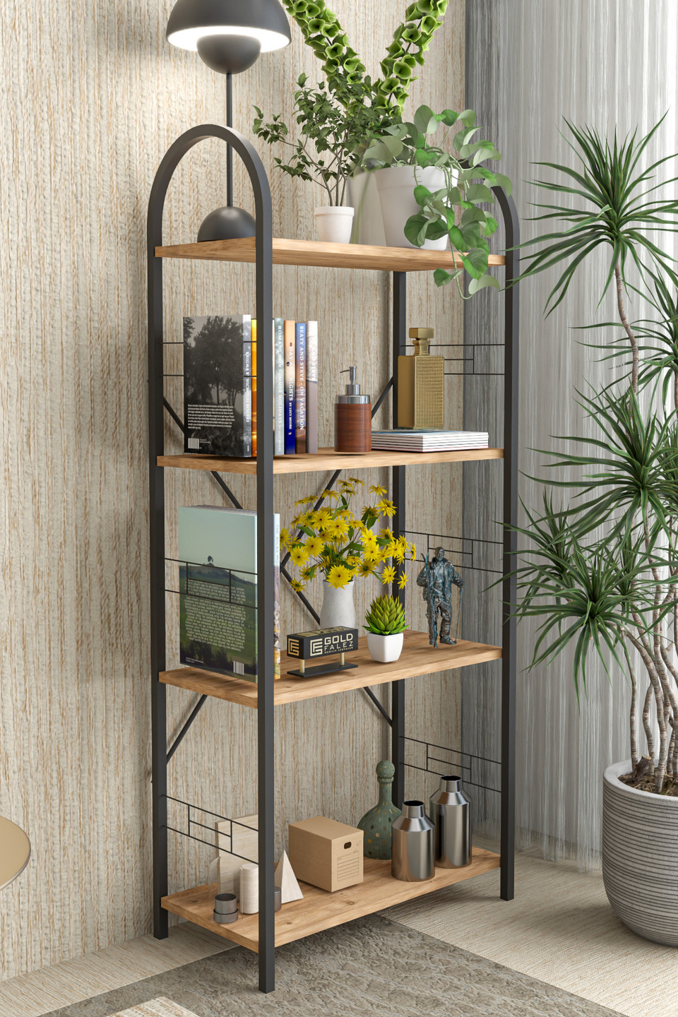 Multifunctionele metalen boekenkast – Bruin