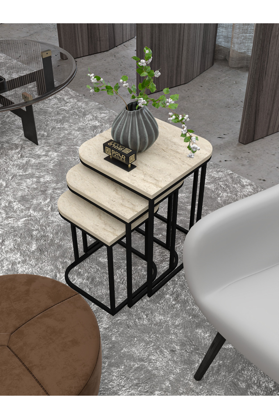 Damla Tavolini a nido – Set da 3 · Beige