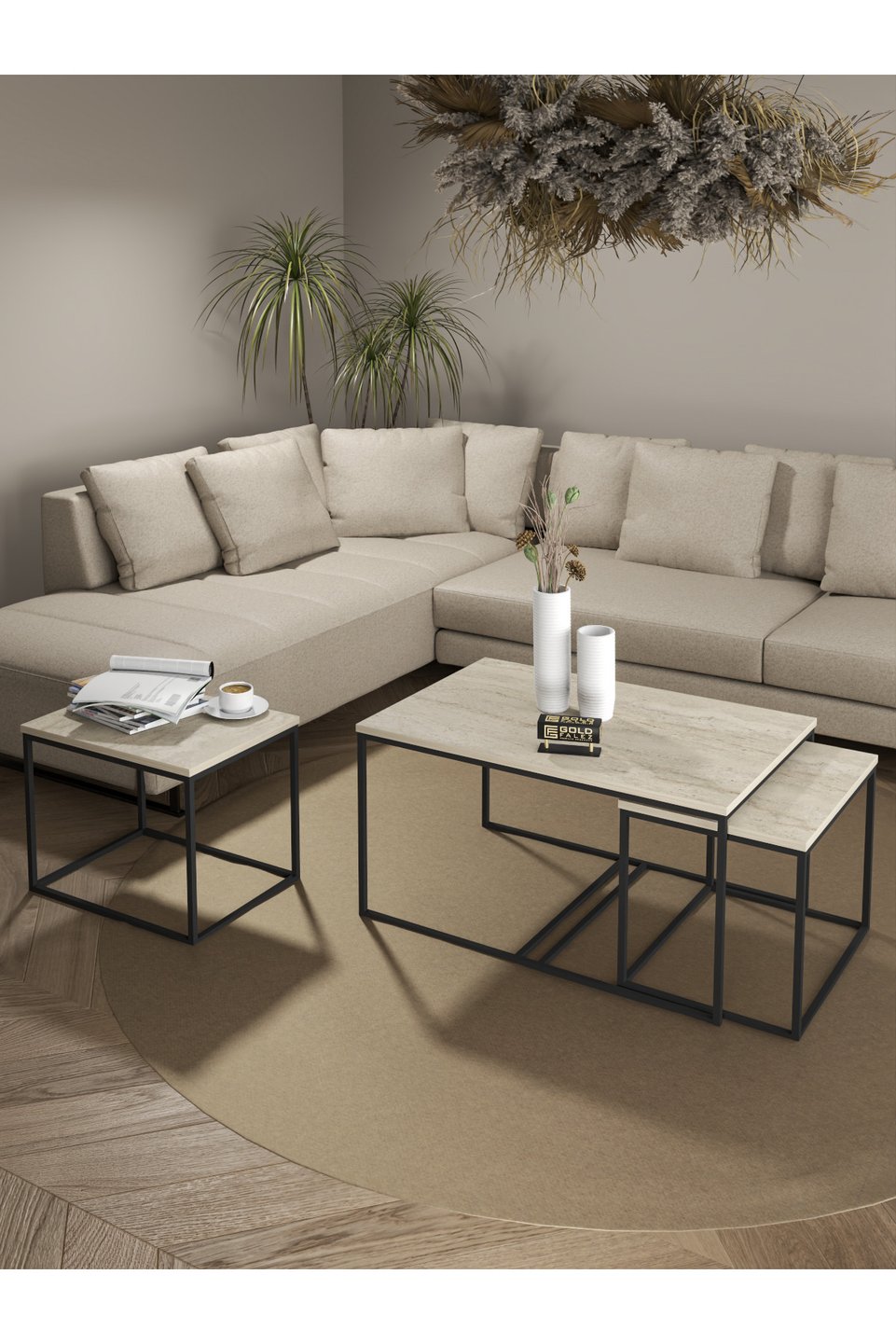 Flora Juego de mesa de centro y mesas nido – Beige