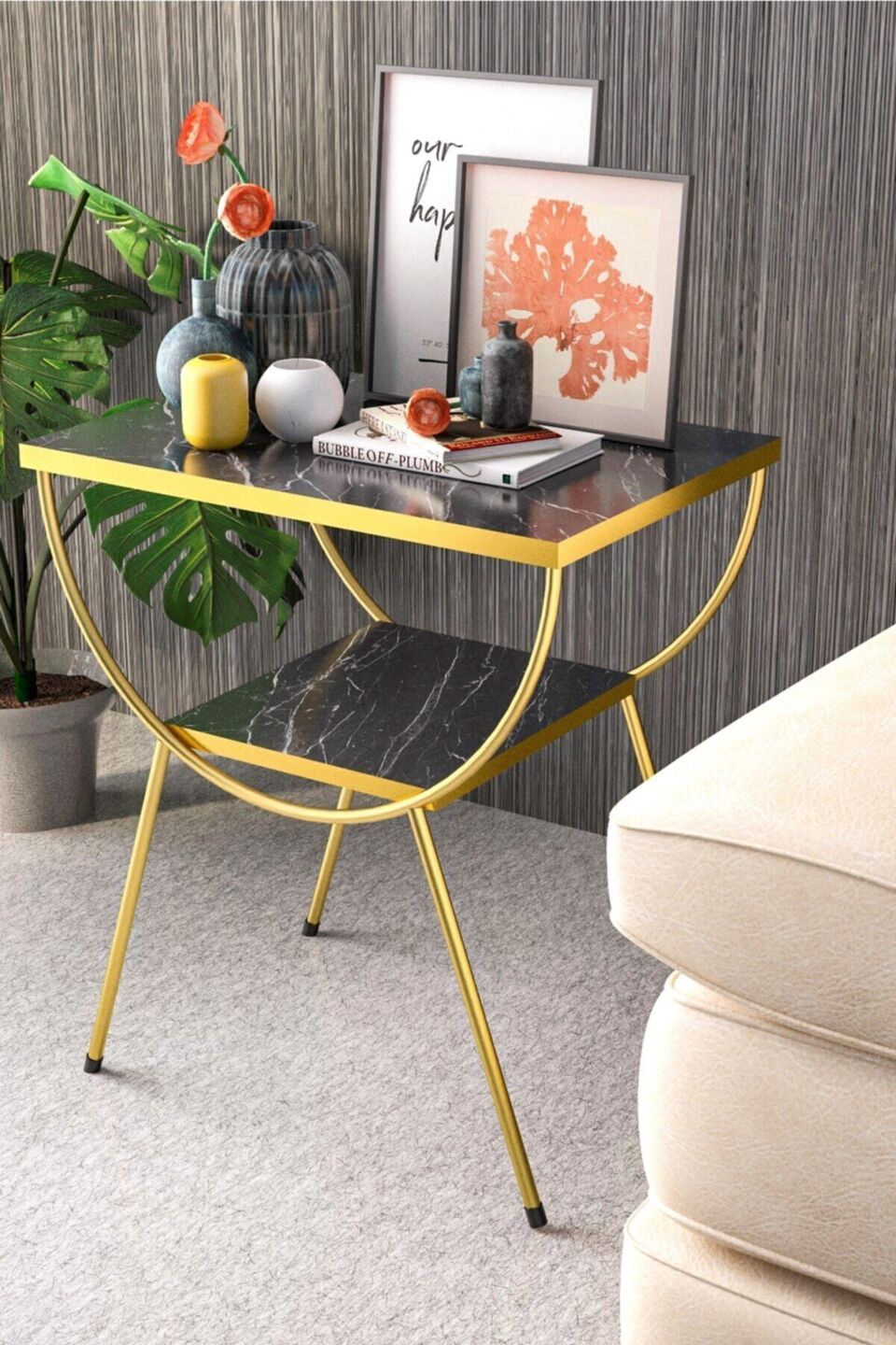Beistelltisch mit goldenen Metallbeinen 3