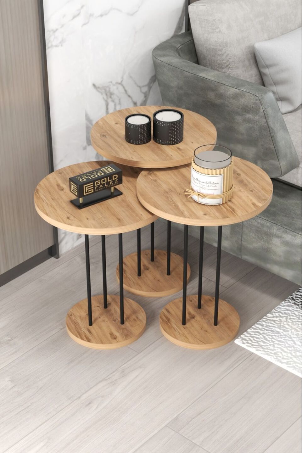 Nesttafels met metalen poten – Set van 3 · Bruin