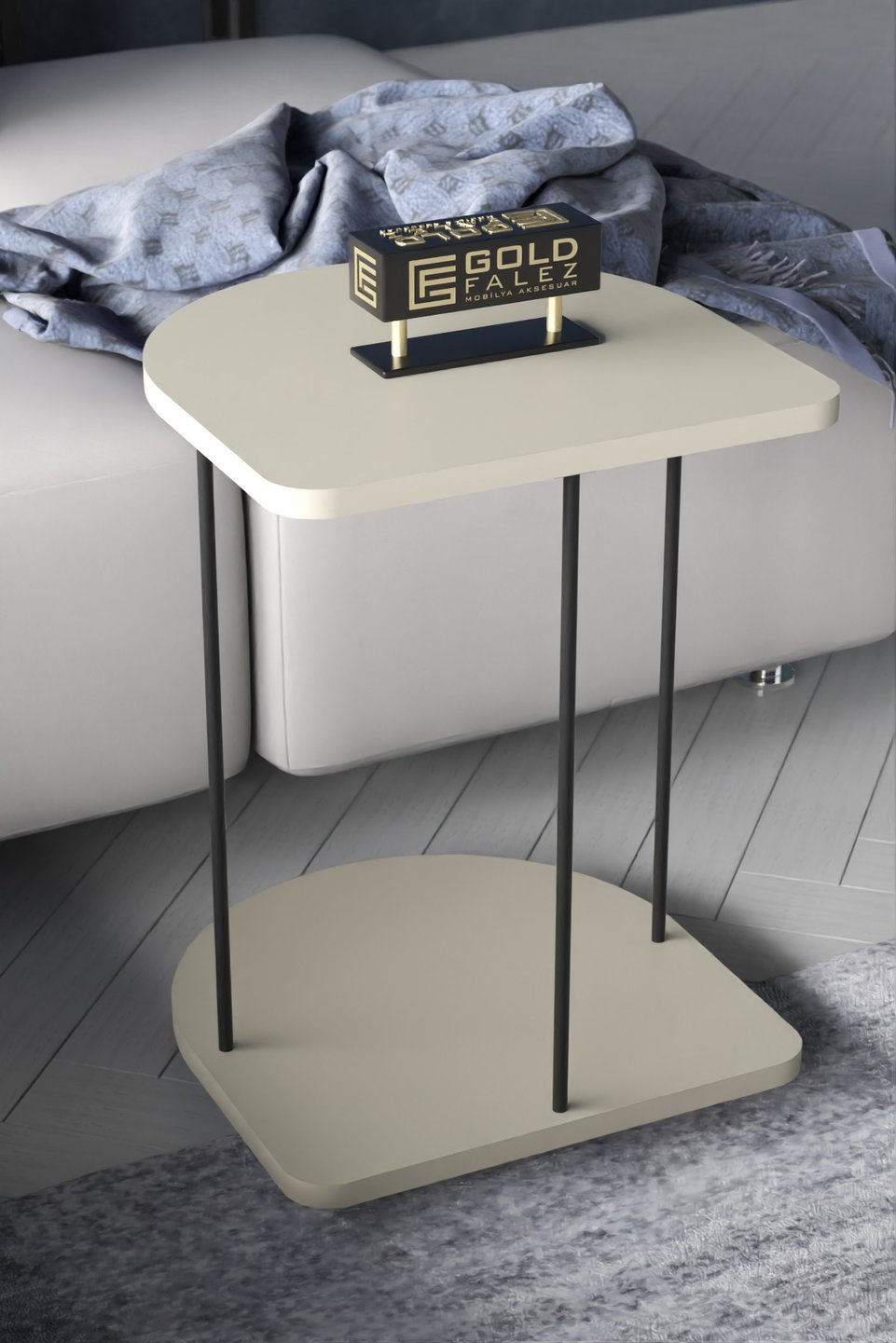 Mesa auxiliar con ruedas – Crema