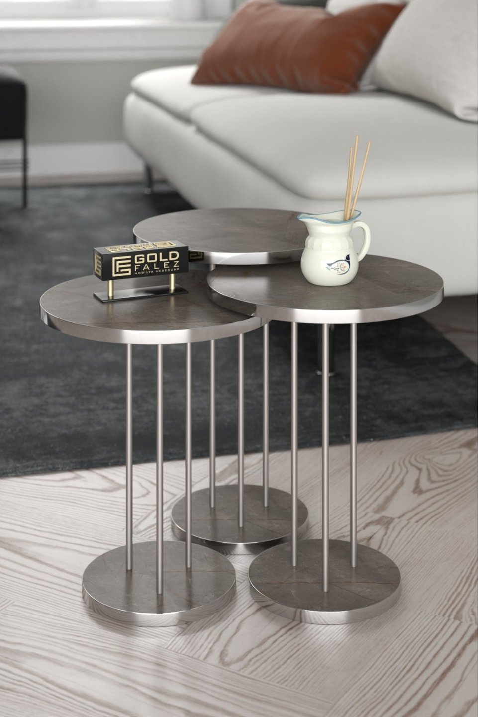 Mesas nido con patas de metal plateado 2