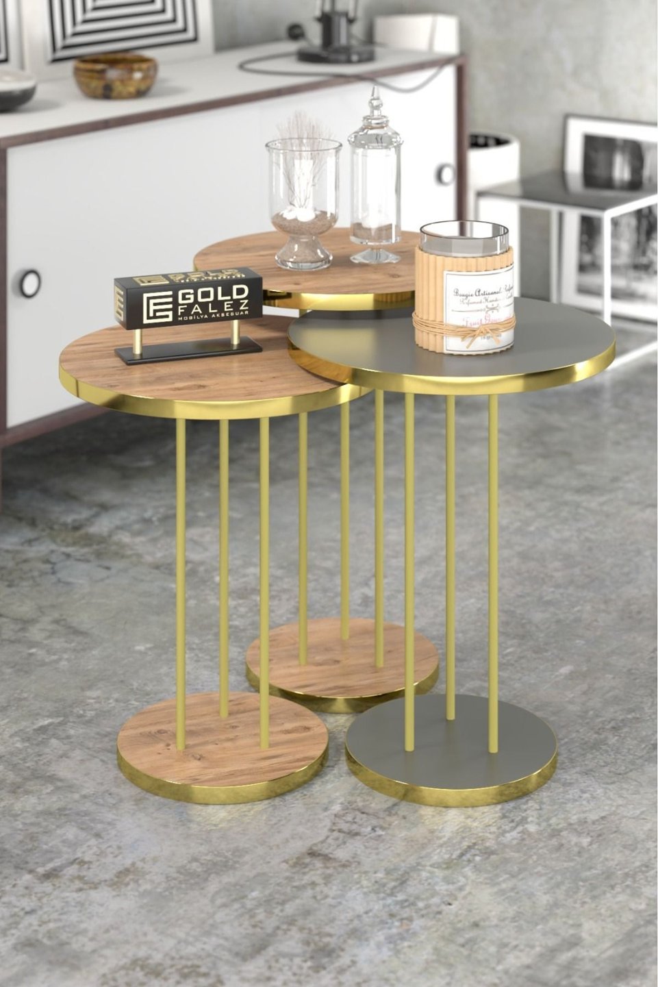 Nesting Tables with Gold Metal Legs 3