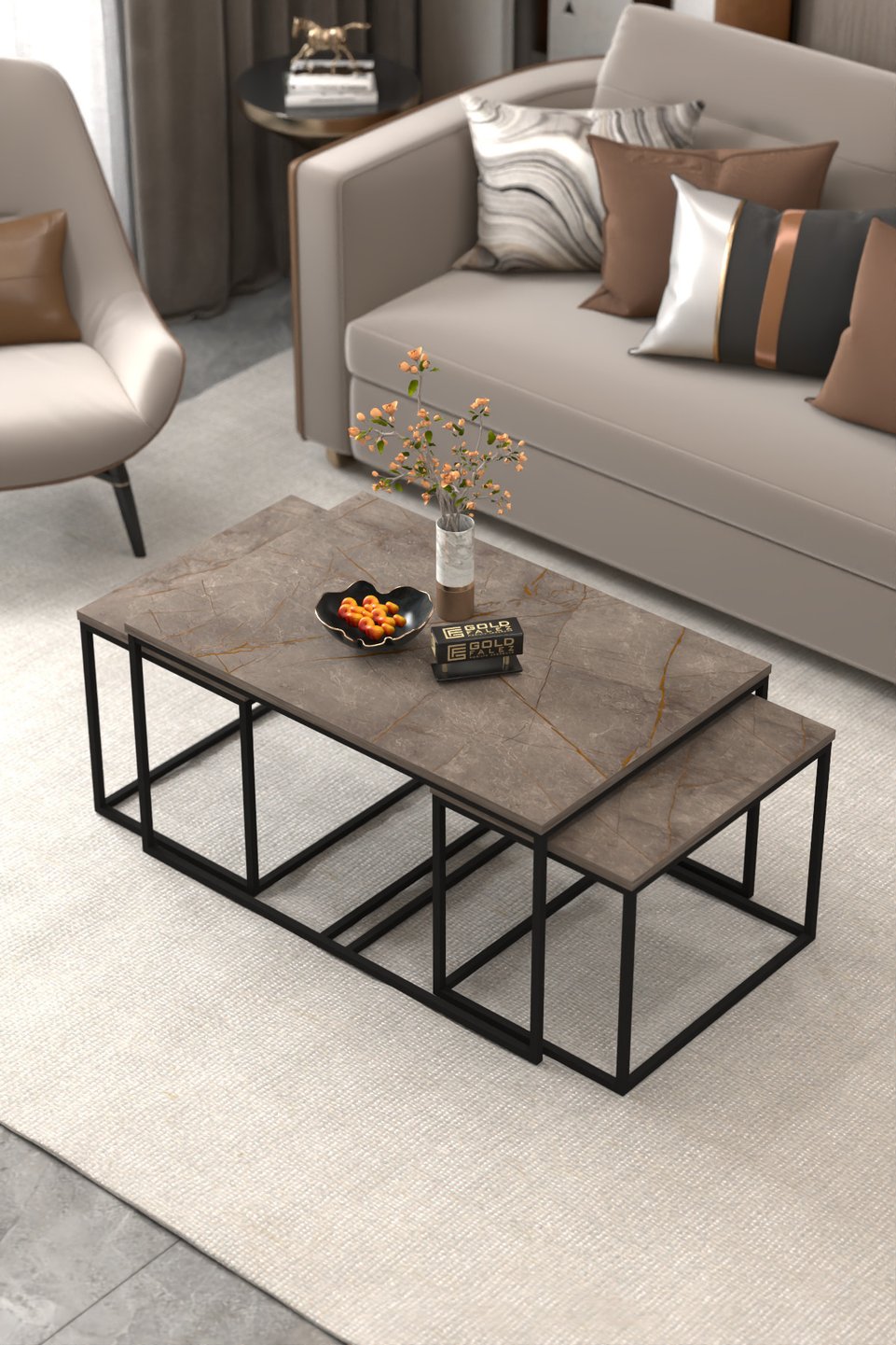 Flora Juego de mesa de centro y mesas nido – Multicolor