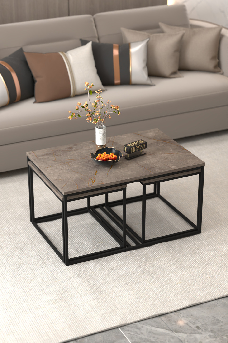 Flora Juego de mesa de centro y mesas nido 4