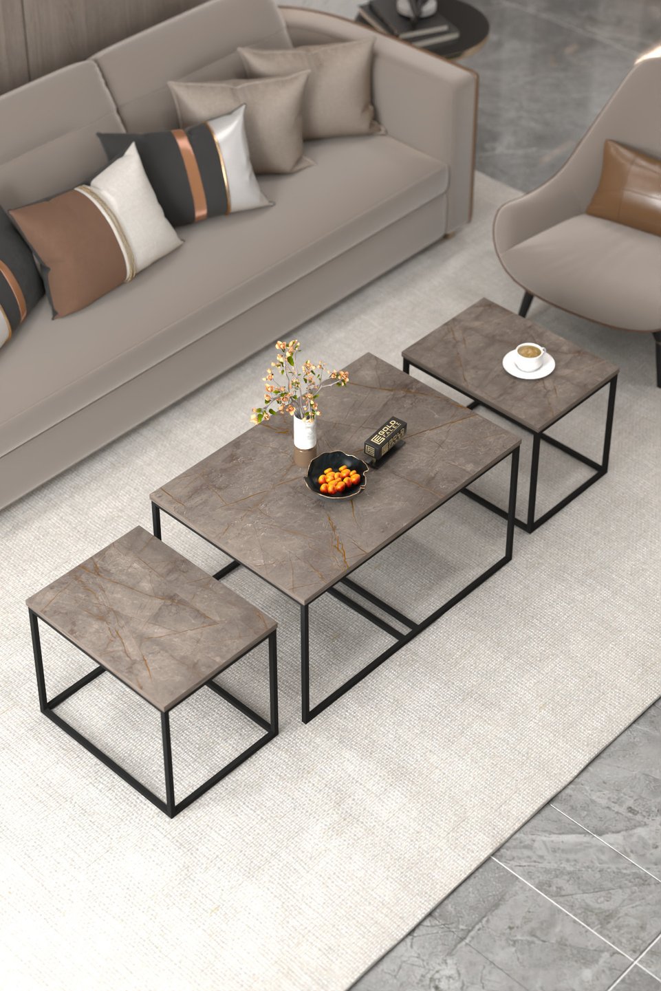 Flora Juego de mesa de centro y mesas nido 6