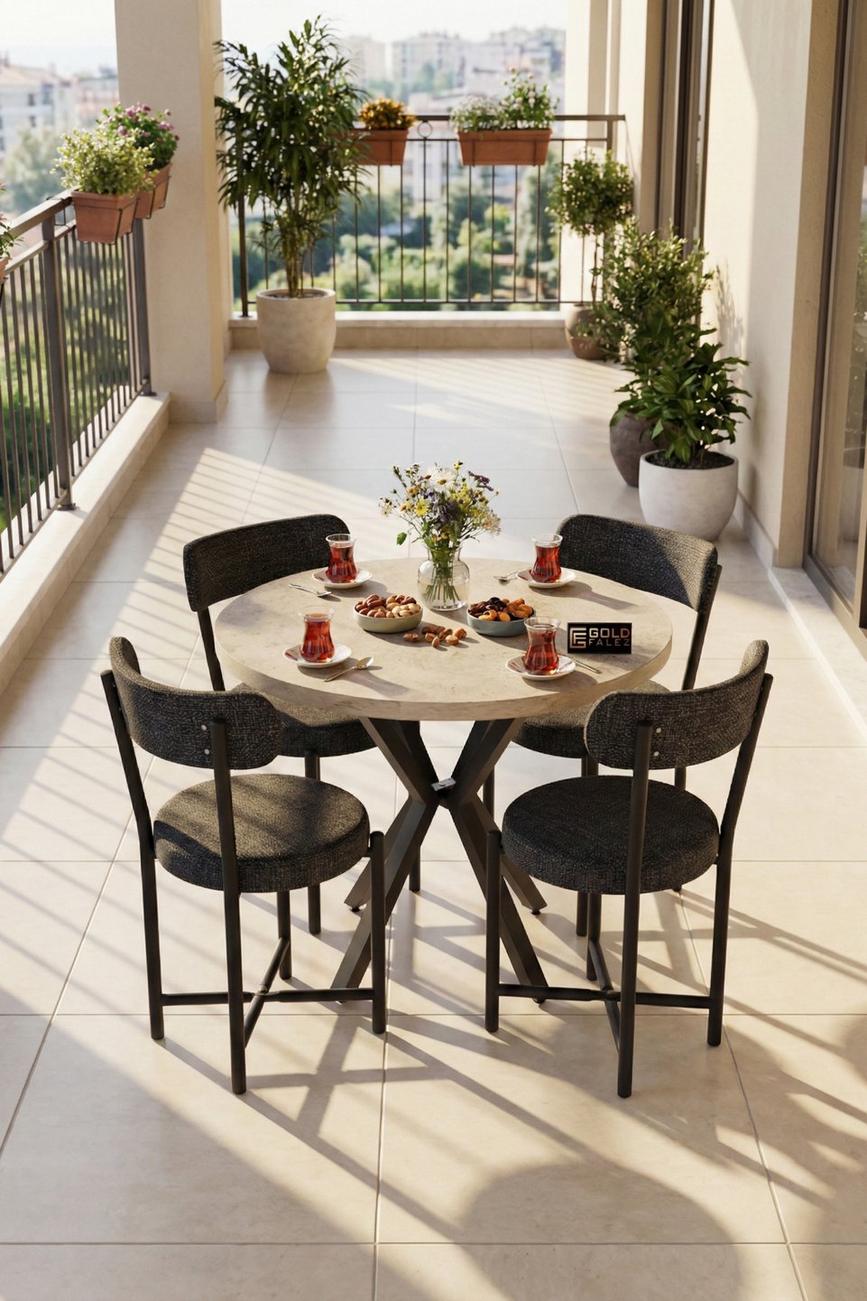 Teddy Ensemble table et chaises de cuisine – Beige anthracite