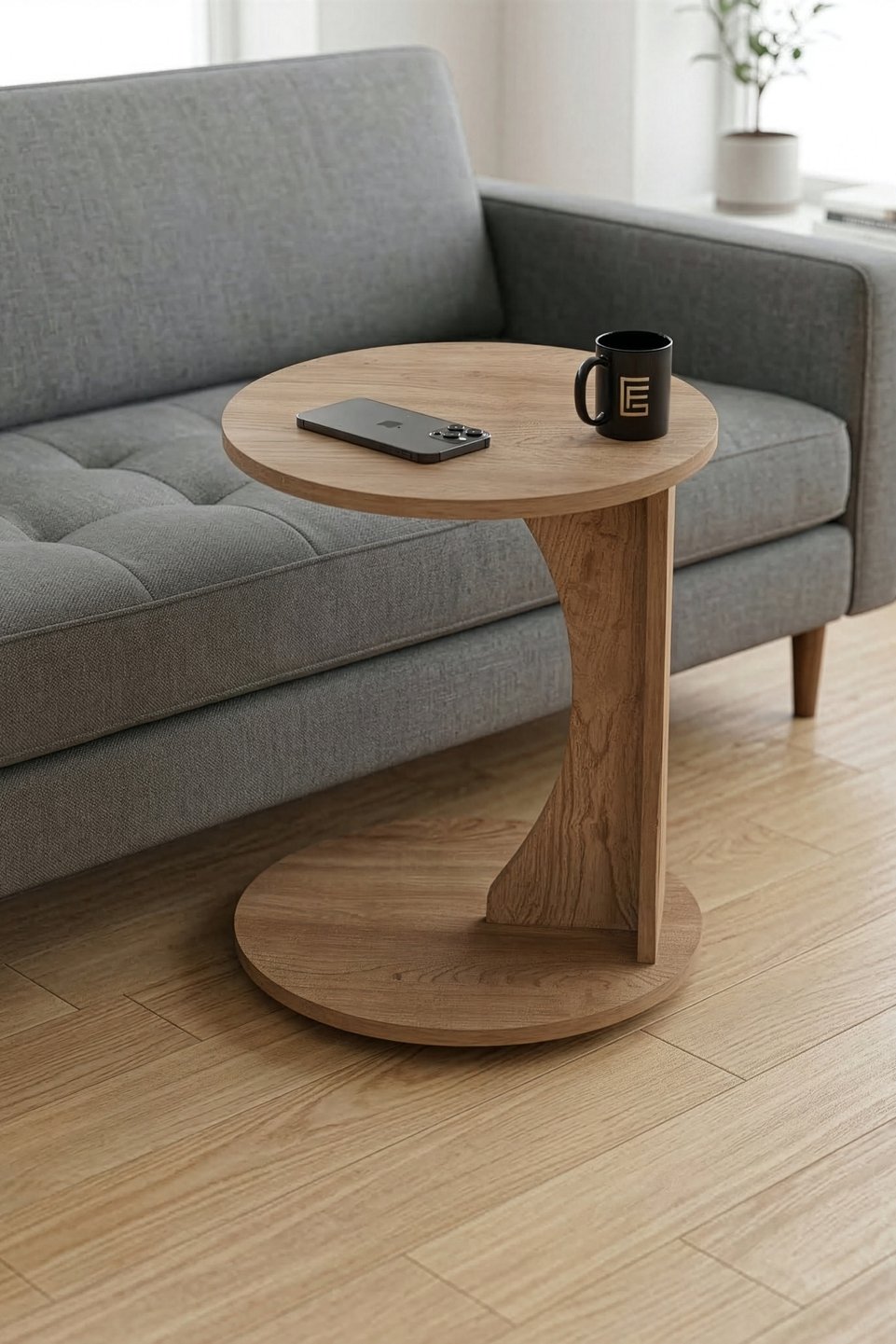 Tavolino d'appoggio a C rotondo – Beige