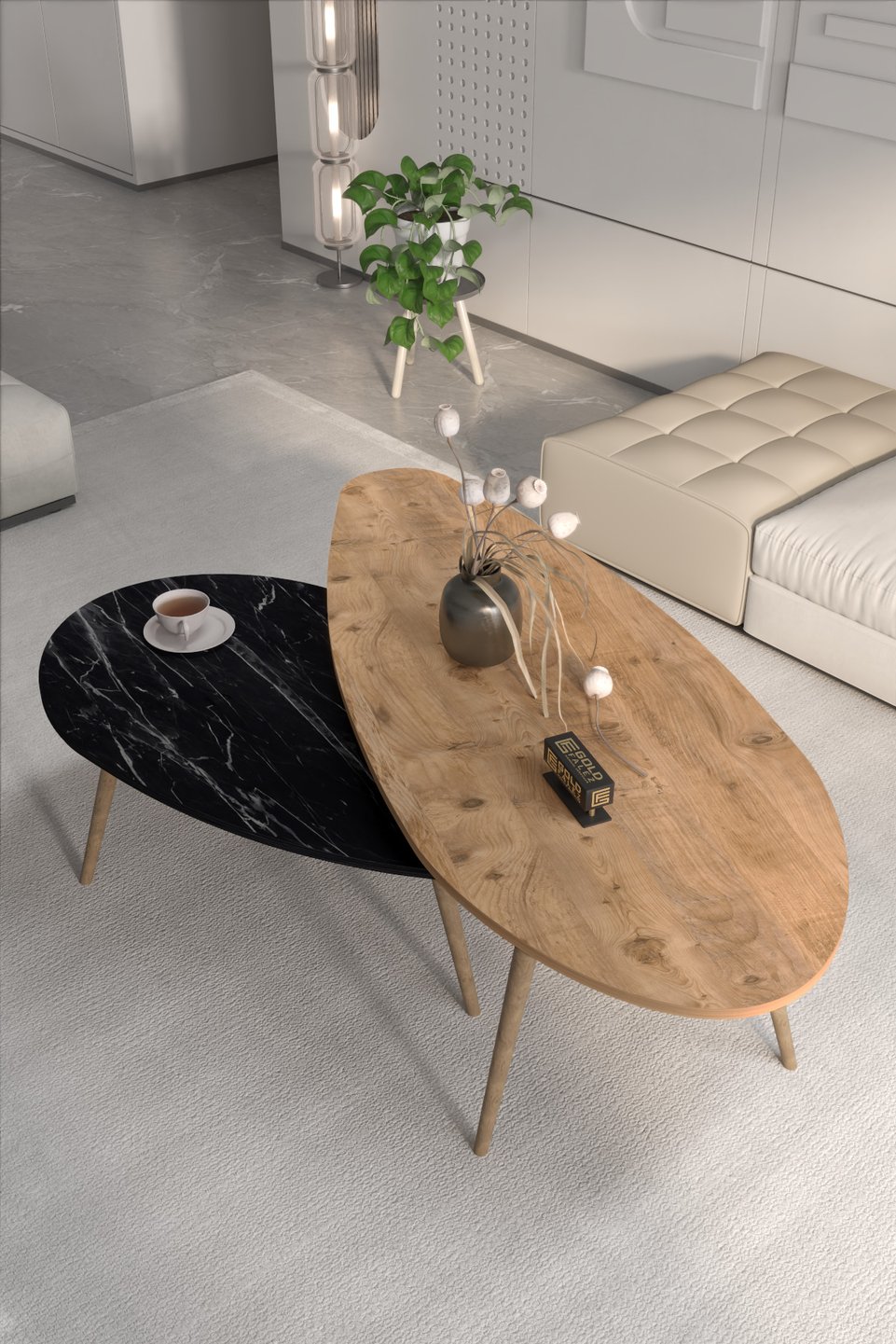 Set di tavolini da salotto ellittici – Noce nero