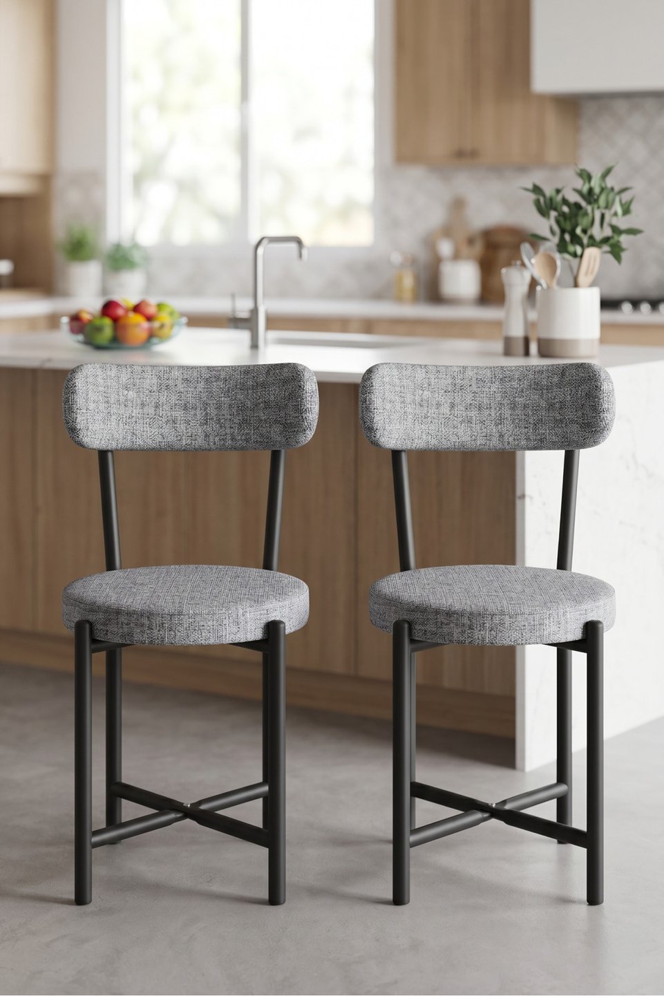 Teddy Juego de sillas de cocina con patas metálicas – Juego de 2 · Gris