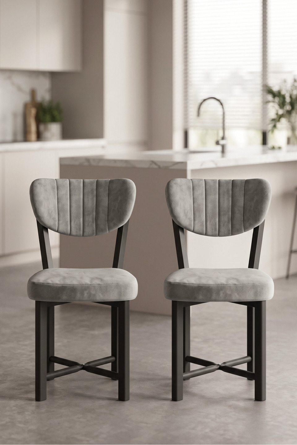 Elma Set di sedie da cucina con gambe in metallo – Set da 2 · Grigio