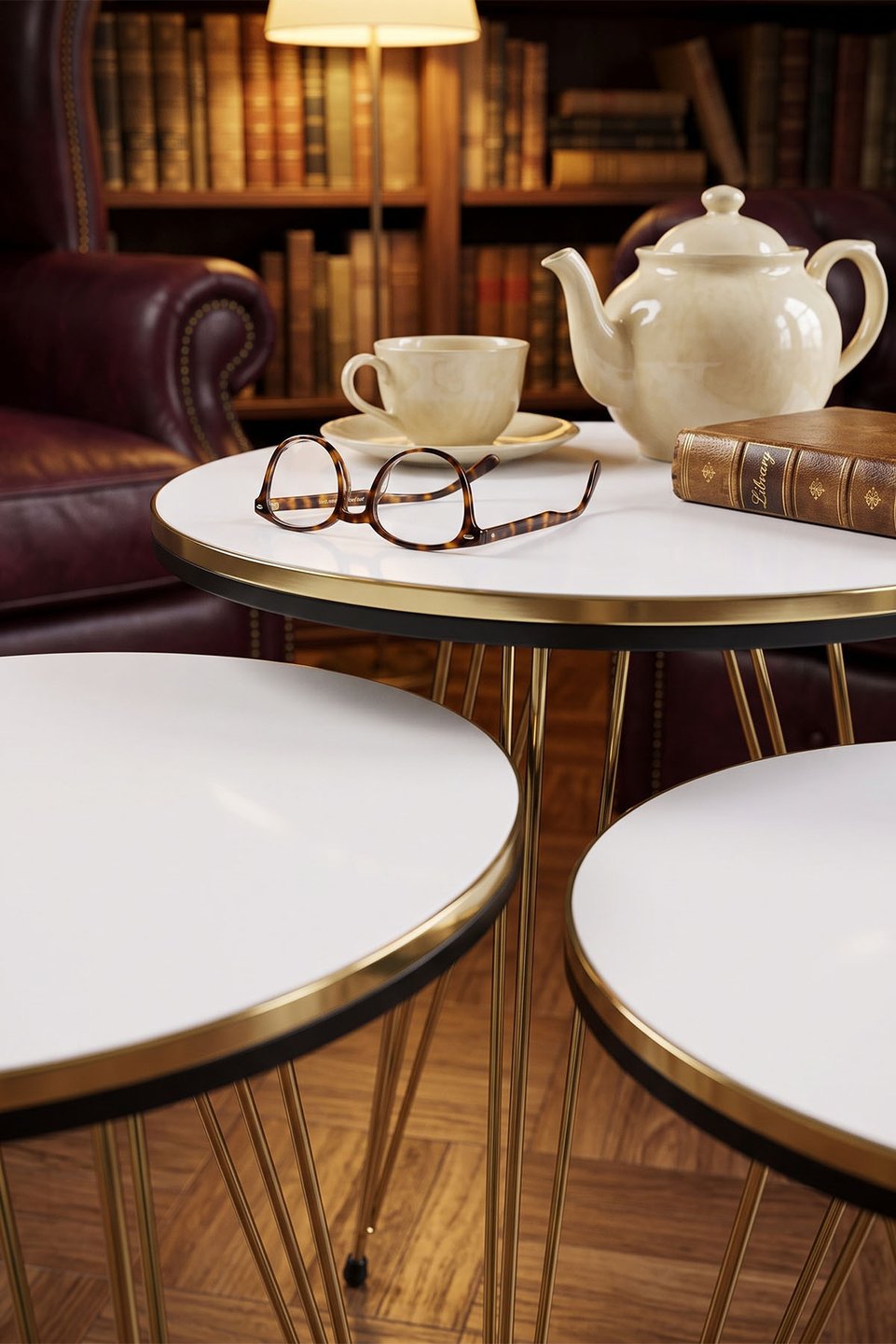 Nesttafels met gouden draadpoten 7
