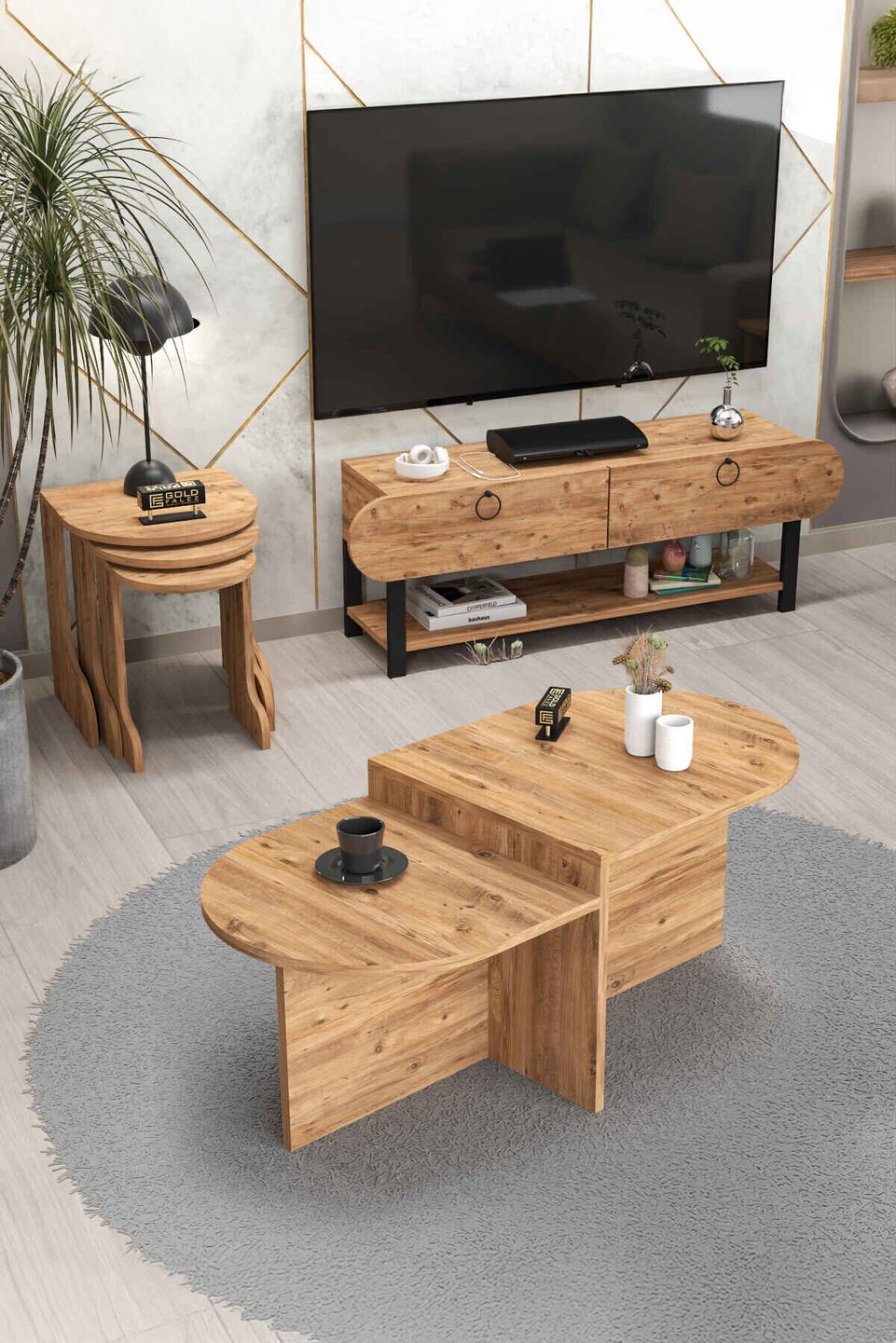Setro Set tavolino e mobile TV – Set da 6 · Marrone