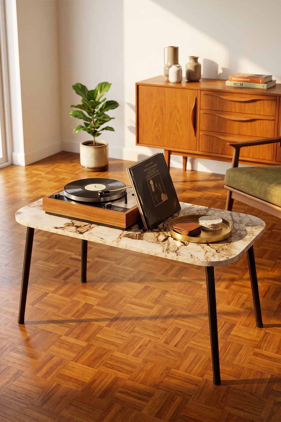 Mesa de centro rectangular de metal negro 4