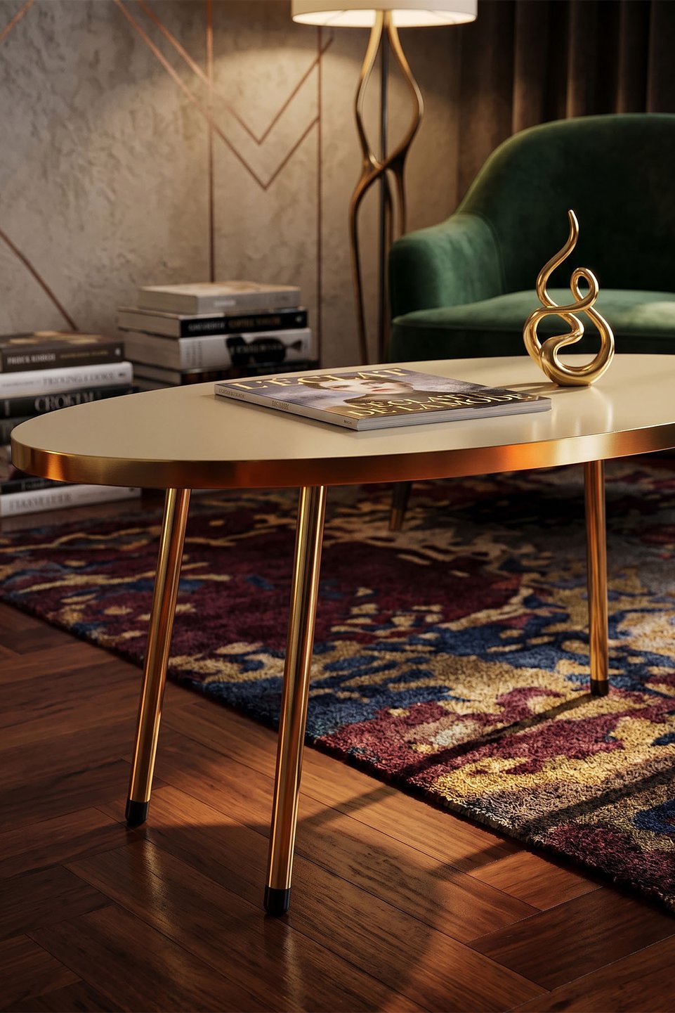 Ovale salontafel met gouden poten 6