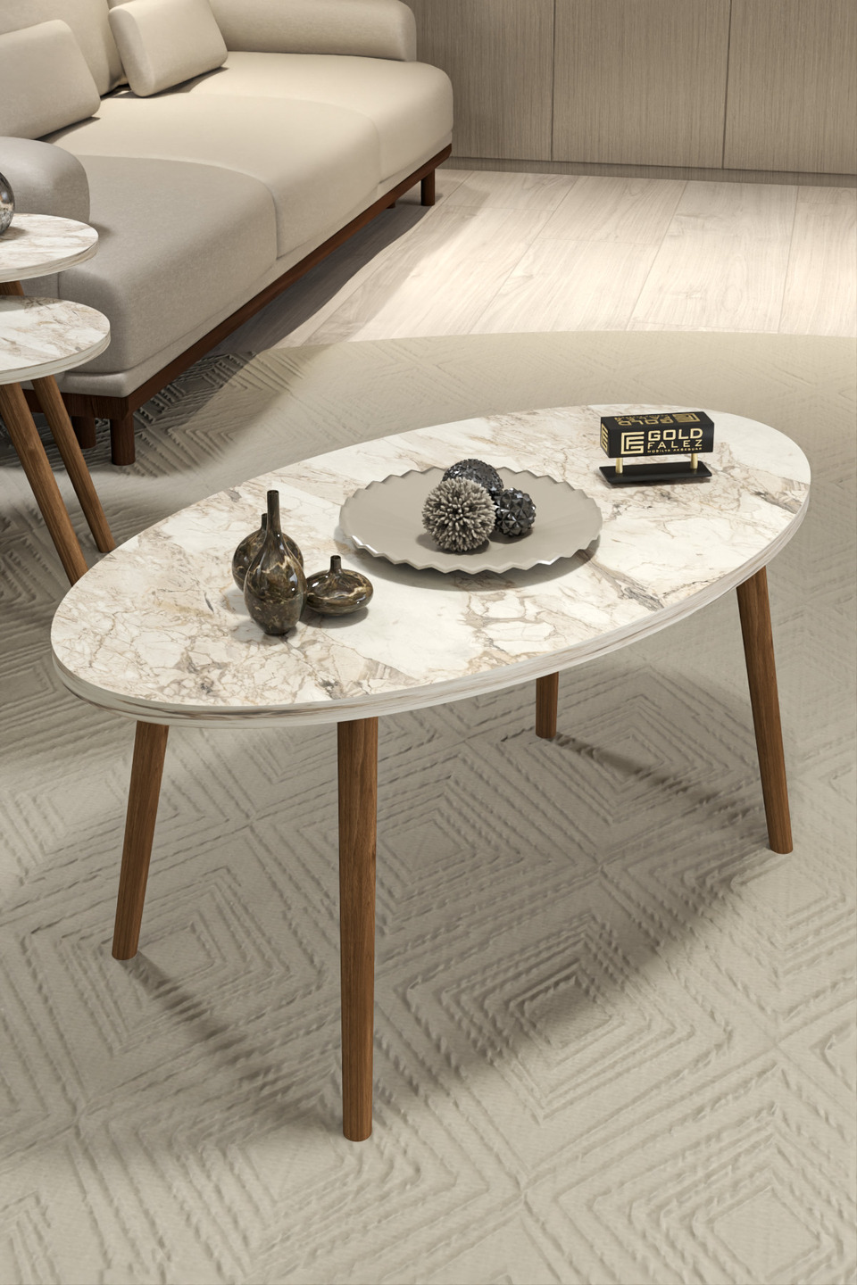 Efes Tavolino da salotto ellittico con gambe tornite 2