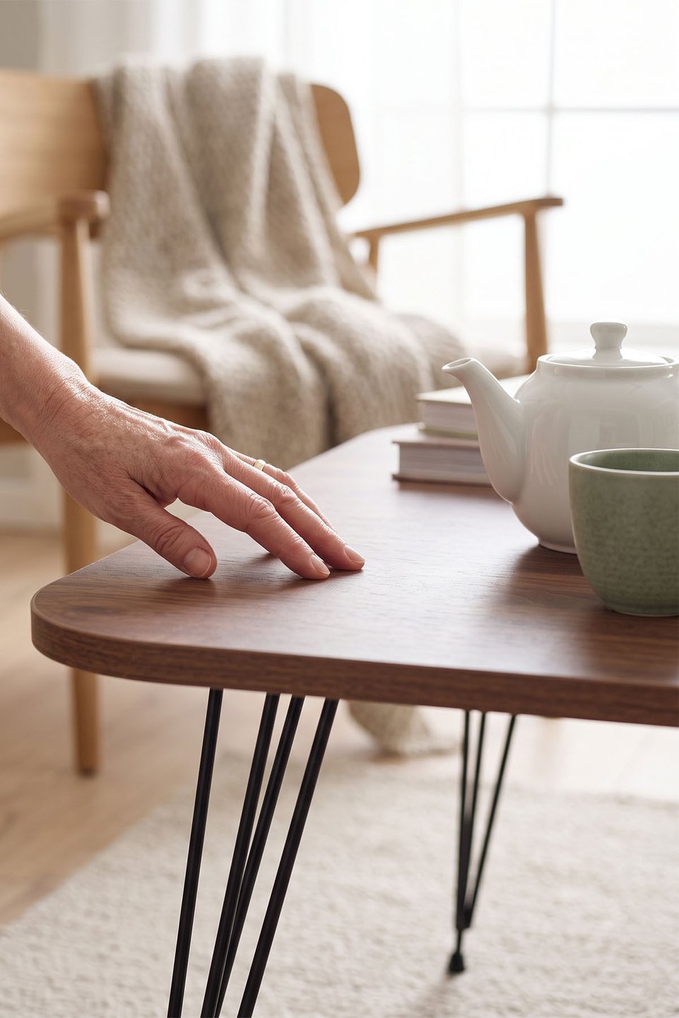 Mesa de centro rectangular con patas de alambre 7