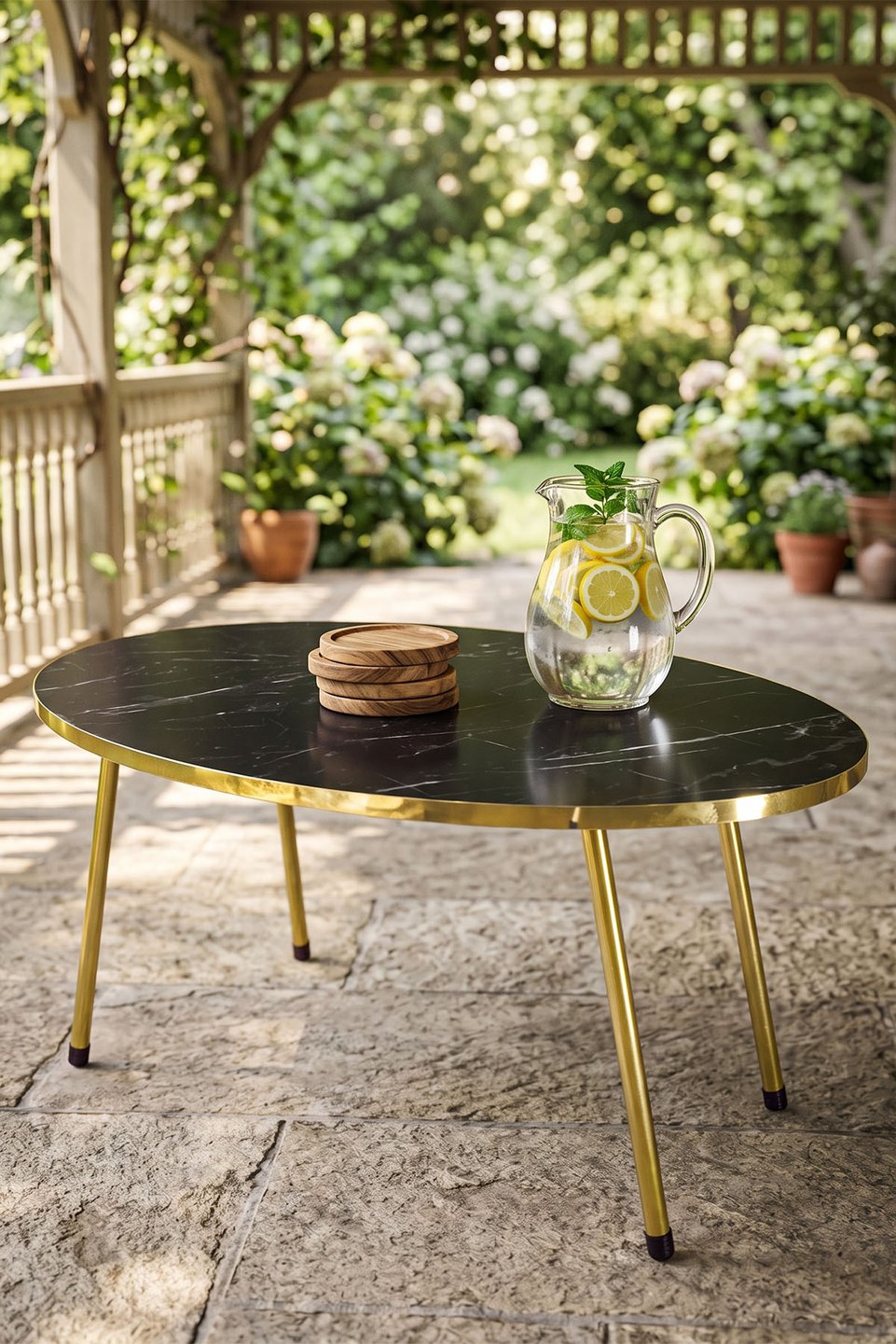 Table basse ovale à pieds dorés 4