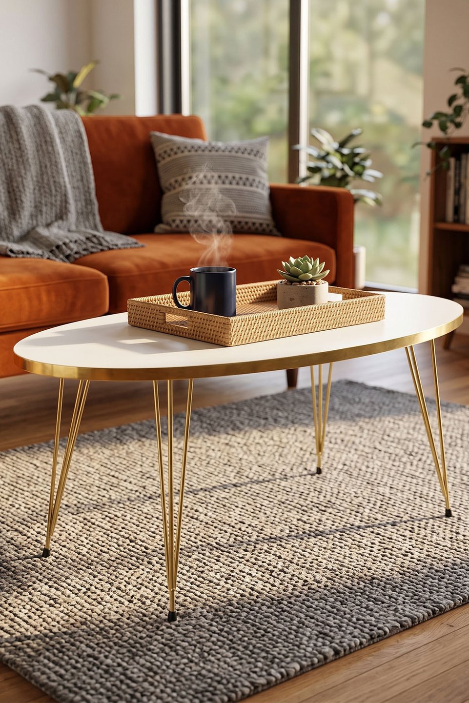 Elliptische salontafel met gouden draadframe 3