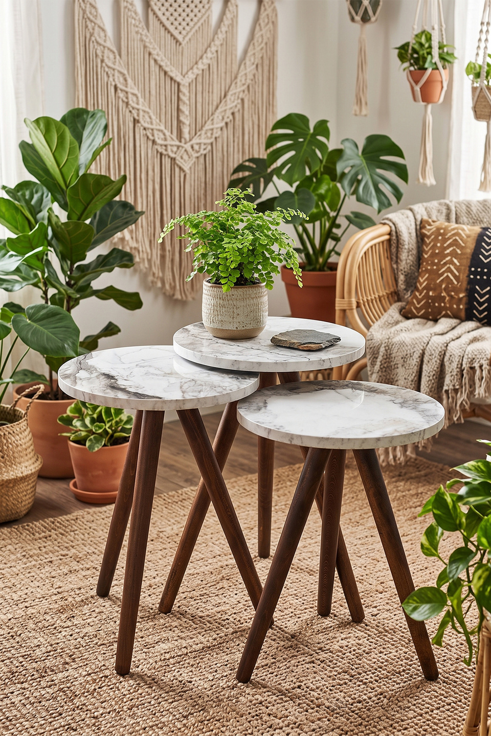 Tables gigognes à pieds tournés – Lot de 3 · Blanc