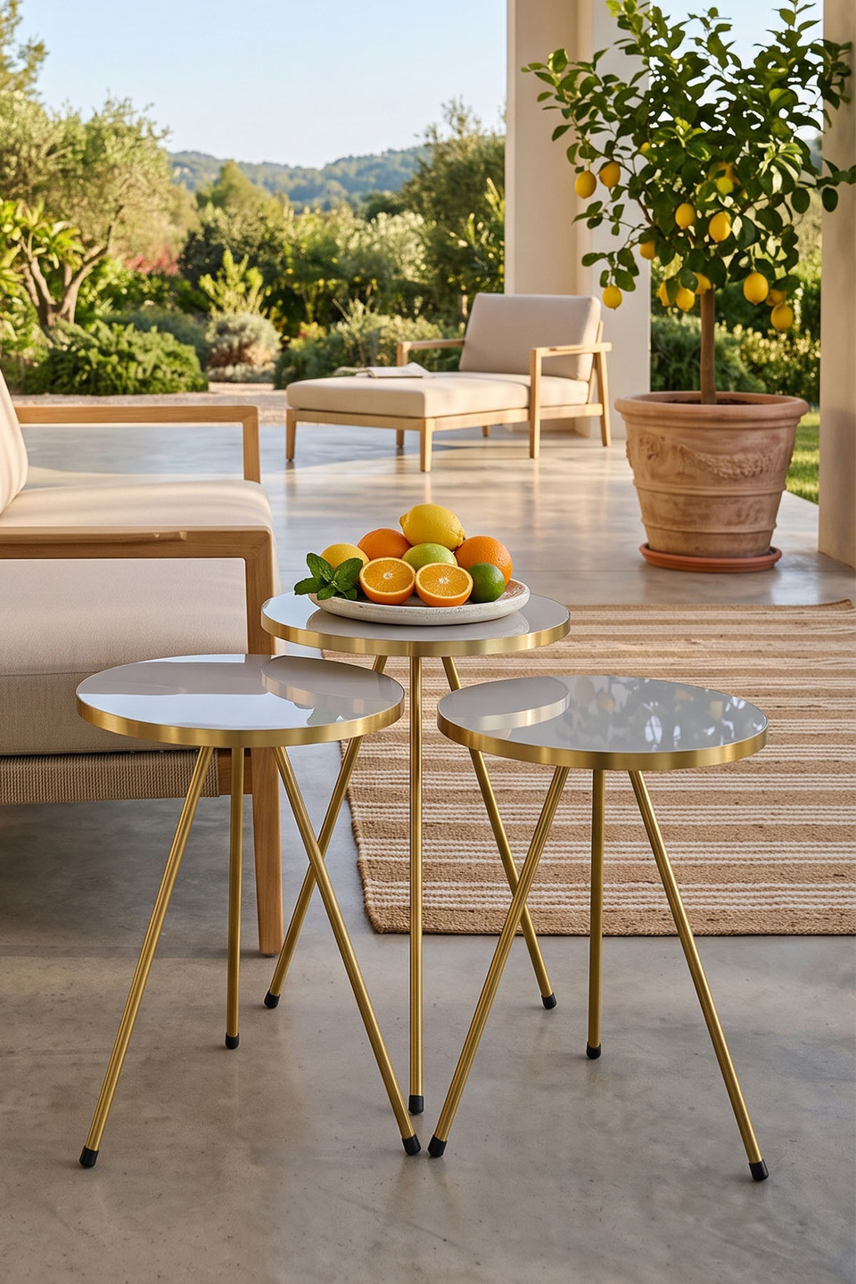Set di tavolini ovali con gambe dorate 3