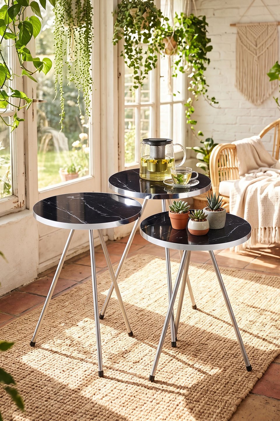 Nesttafels met zilveren metalen poten 3
