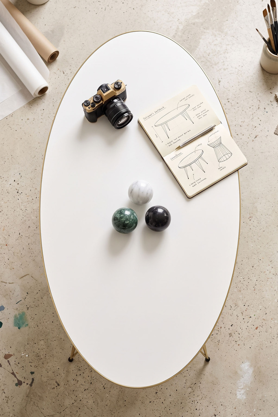 Elliptische salontafel met gouden draadframe 2