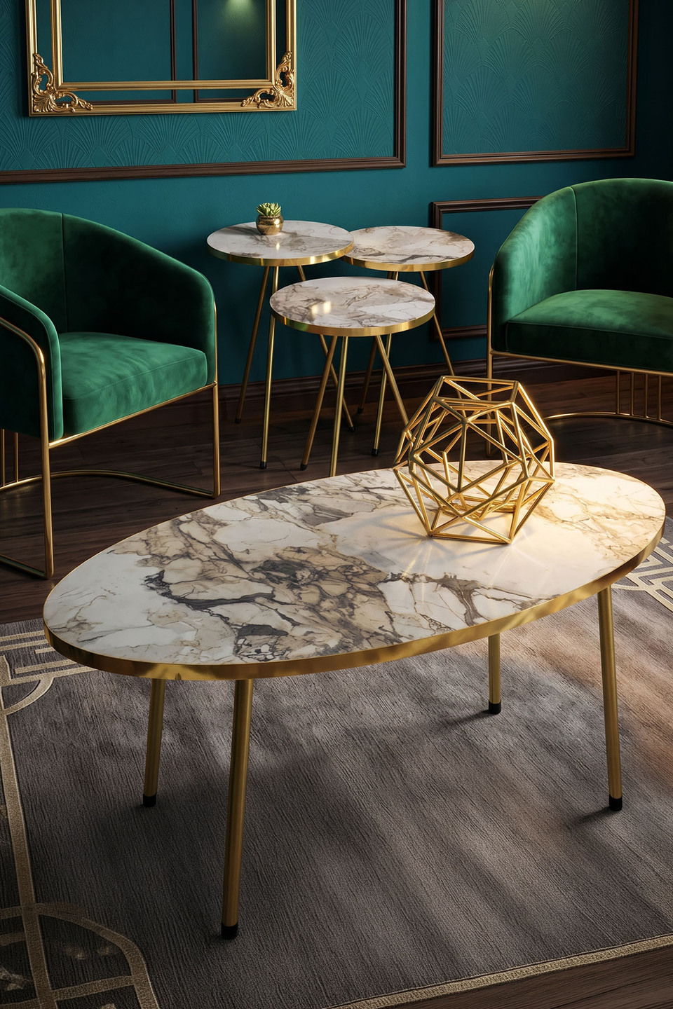 Ensemble de tables à pieds en métal doré 4
