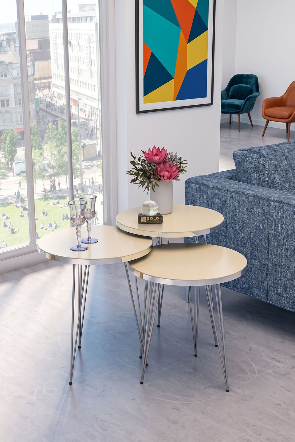 Nesttafels met zilveren draadpoten 2