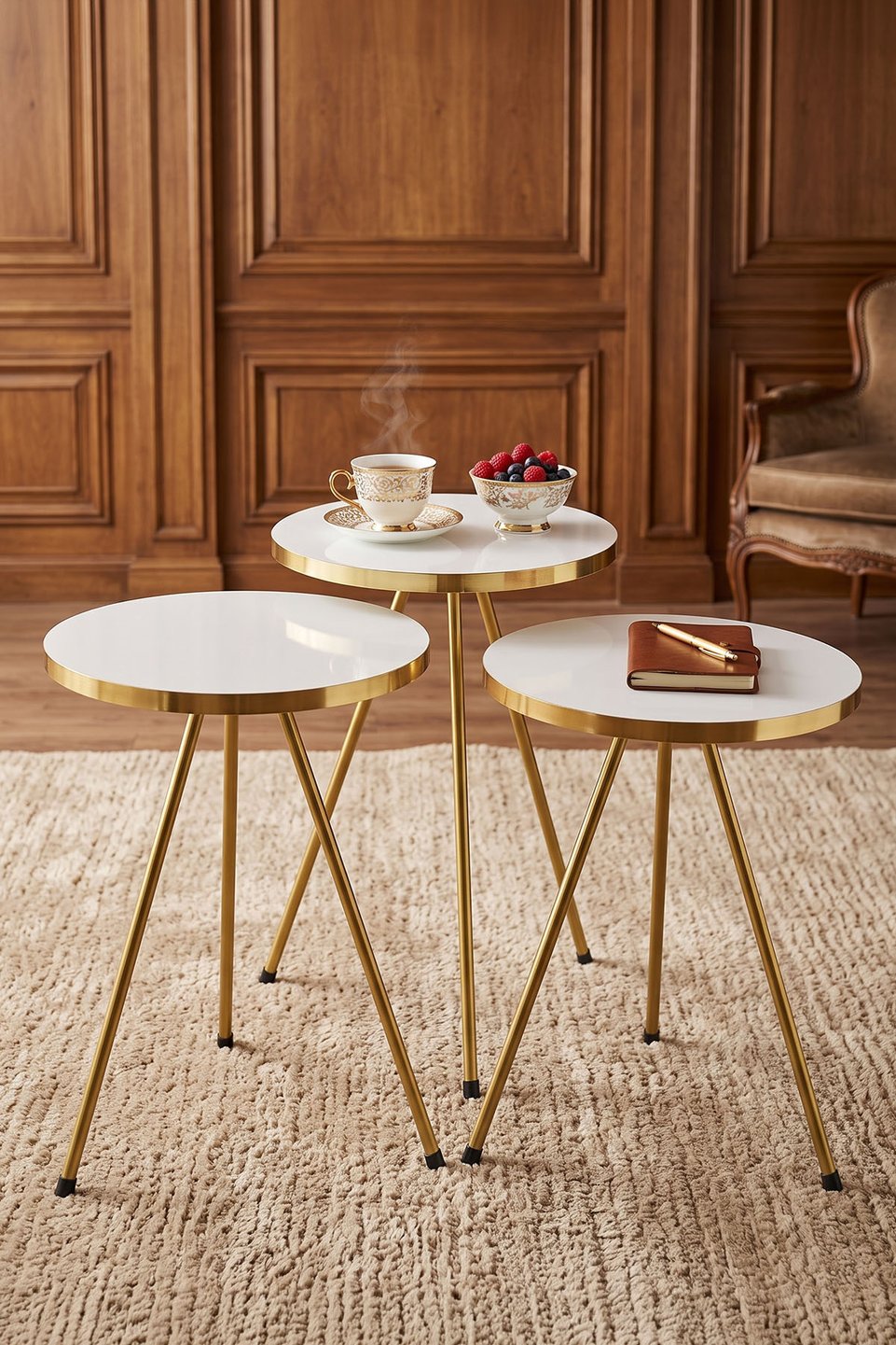 Satztische mit geraden goldenen Beinen 3