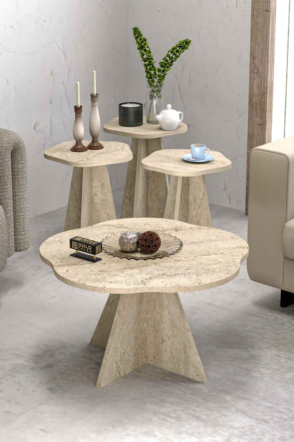 Çiçek Conjunto de mesa de centro e mesas de encaixe 2
