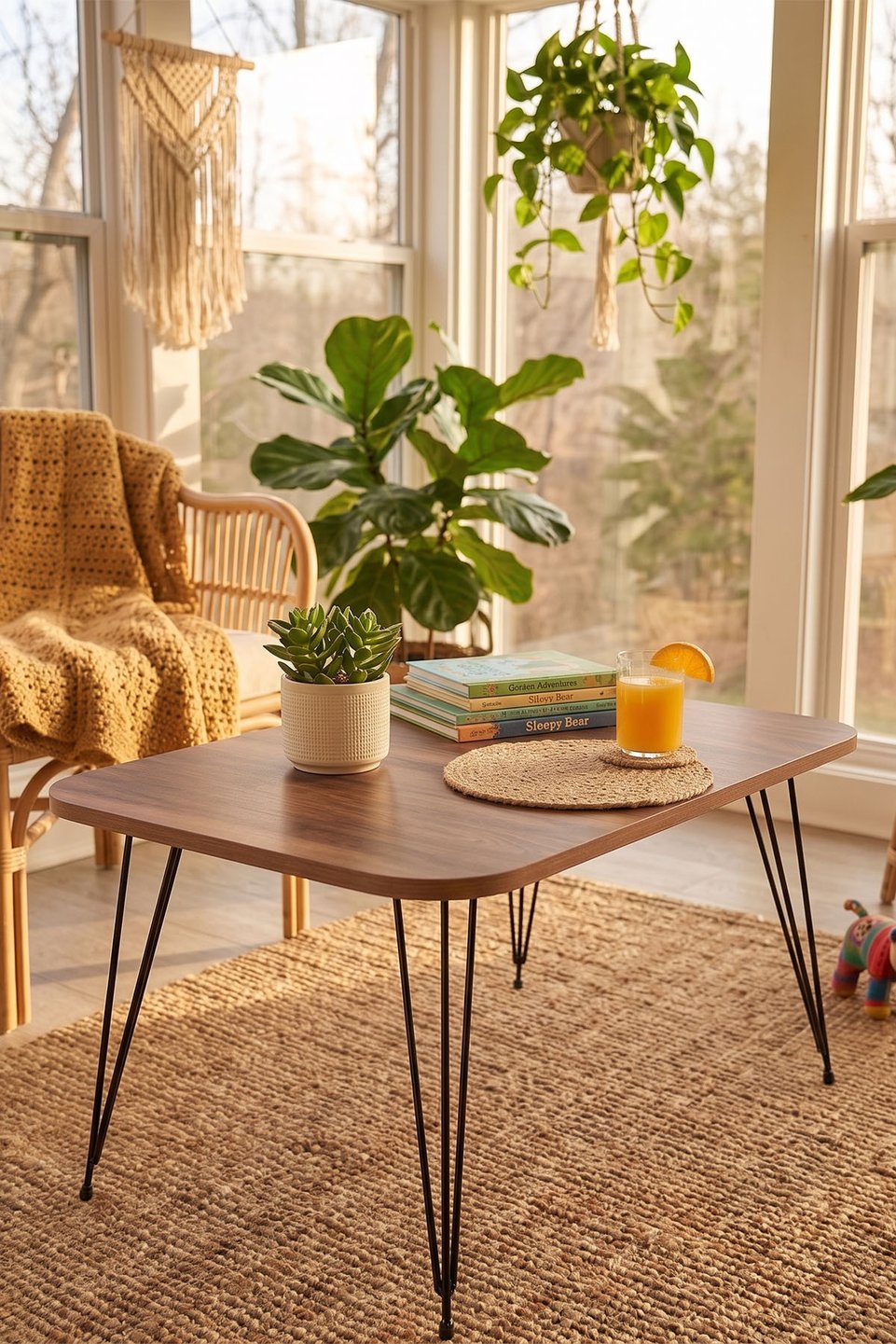 Mesa de centro rectangular con patas de alambre 4