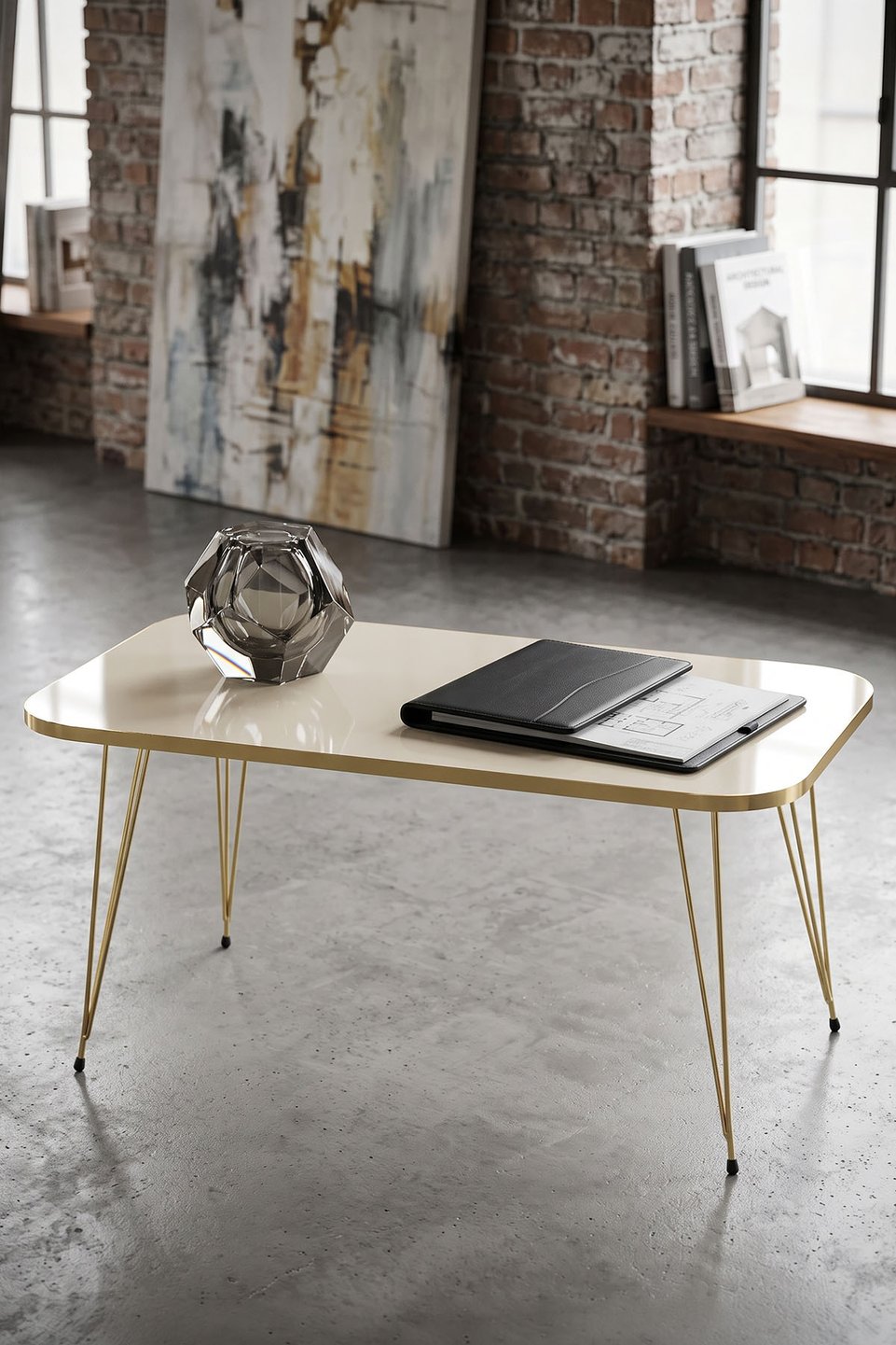 Vierkante salontafel met gouden draadframe 3