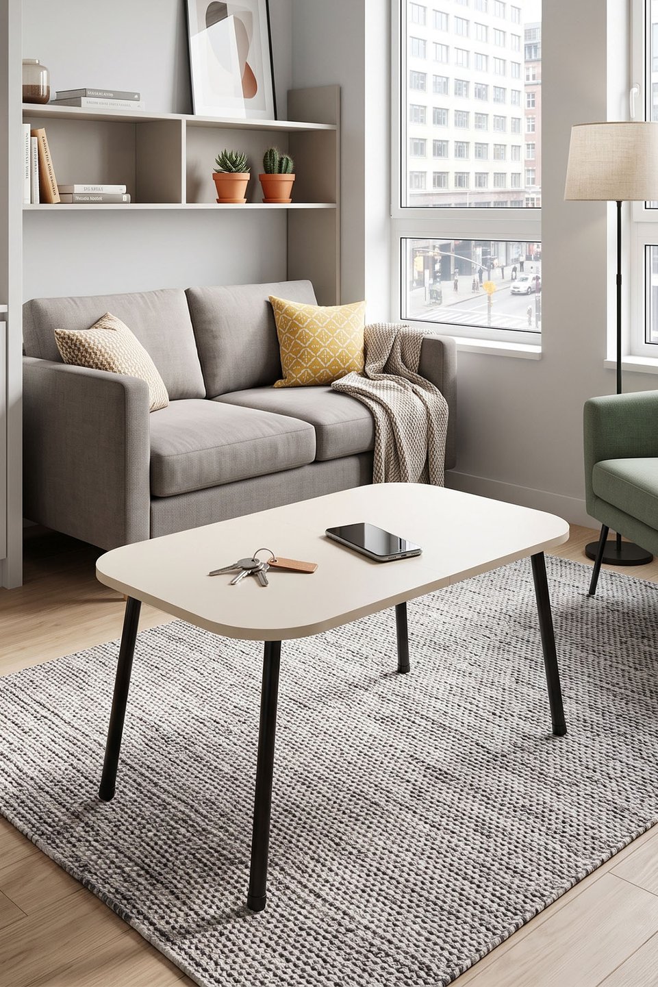 Tavolino da salotto con gambe in metallo – Beige