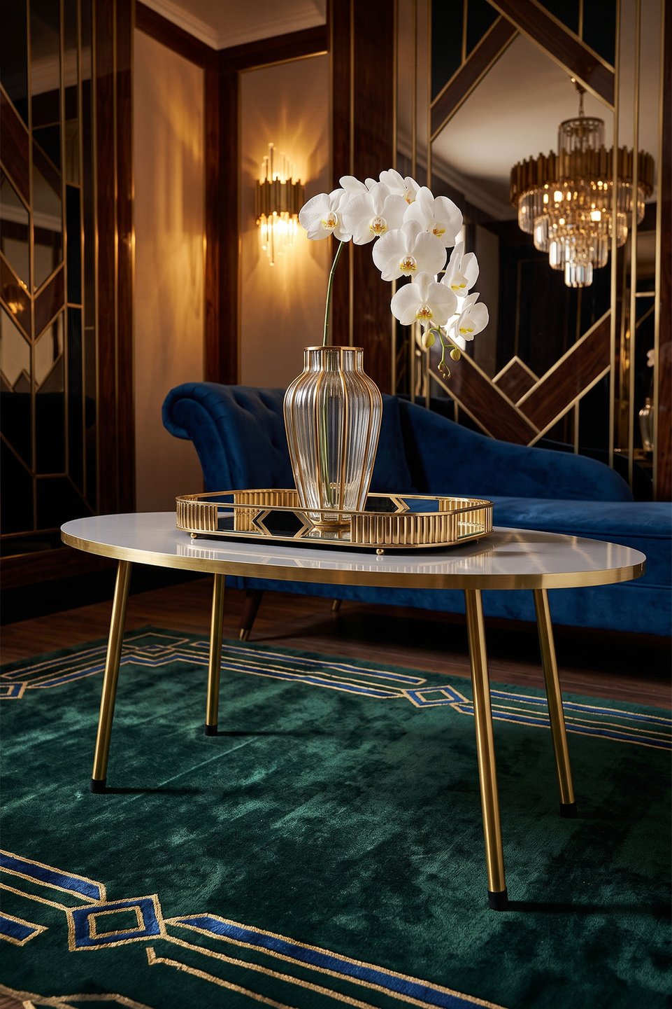 Ovaler Couchtisch mit goldenen Beinen 5