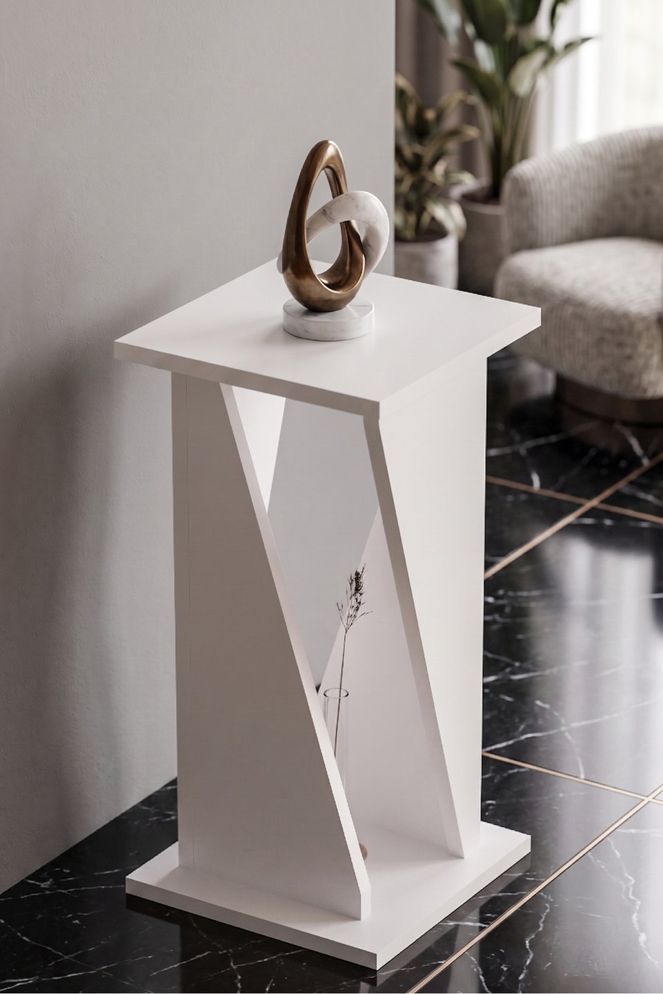 Vizyon Square C-shaped Side Table – White