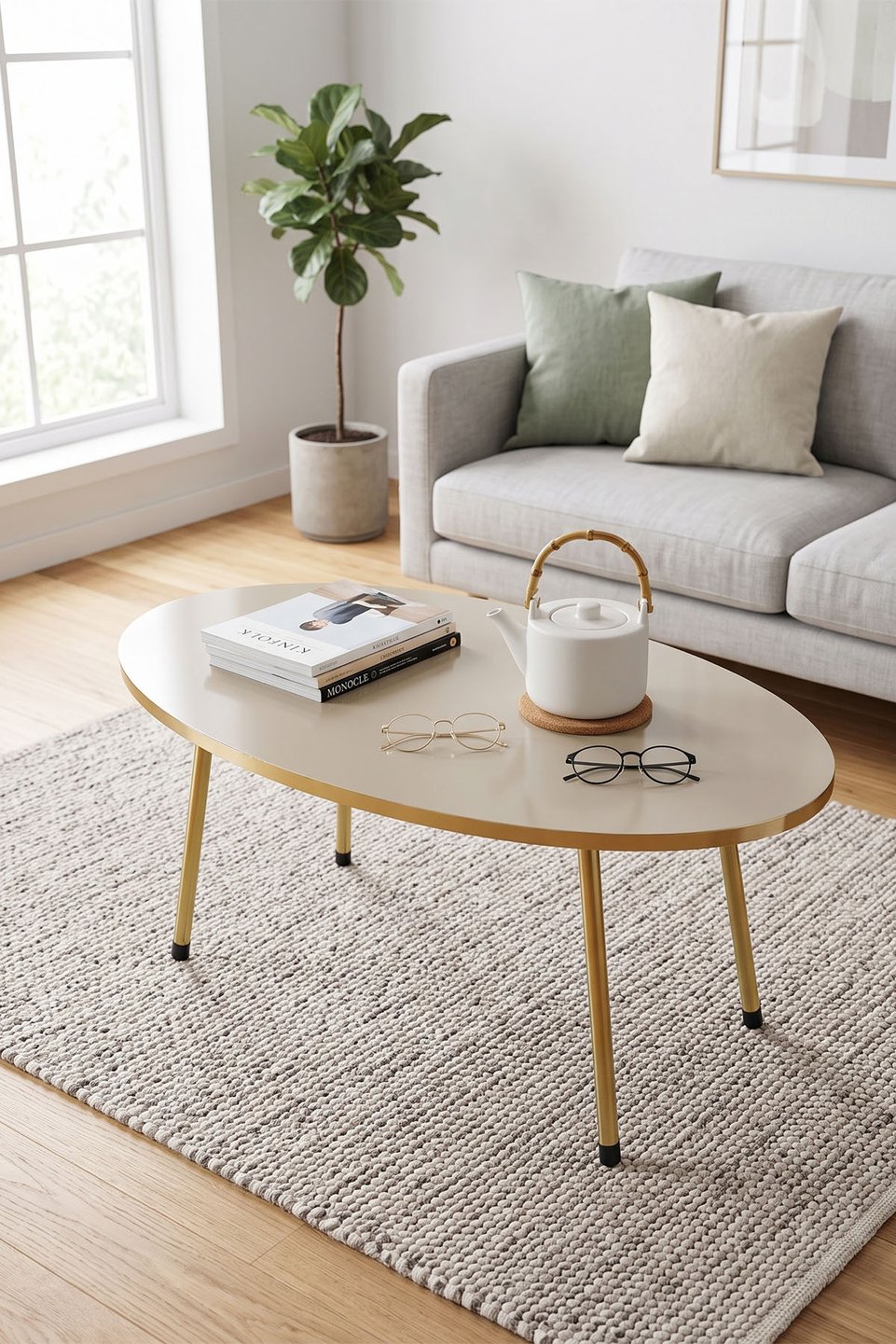 Ovale salontafel met gouden poten 2