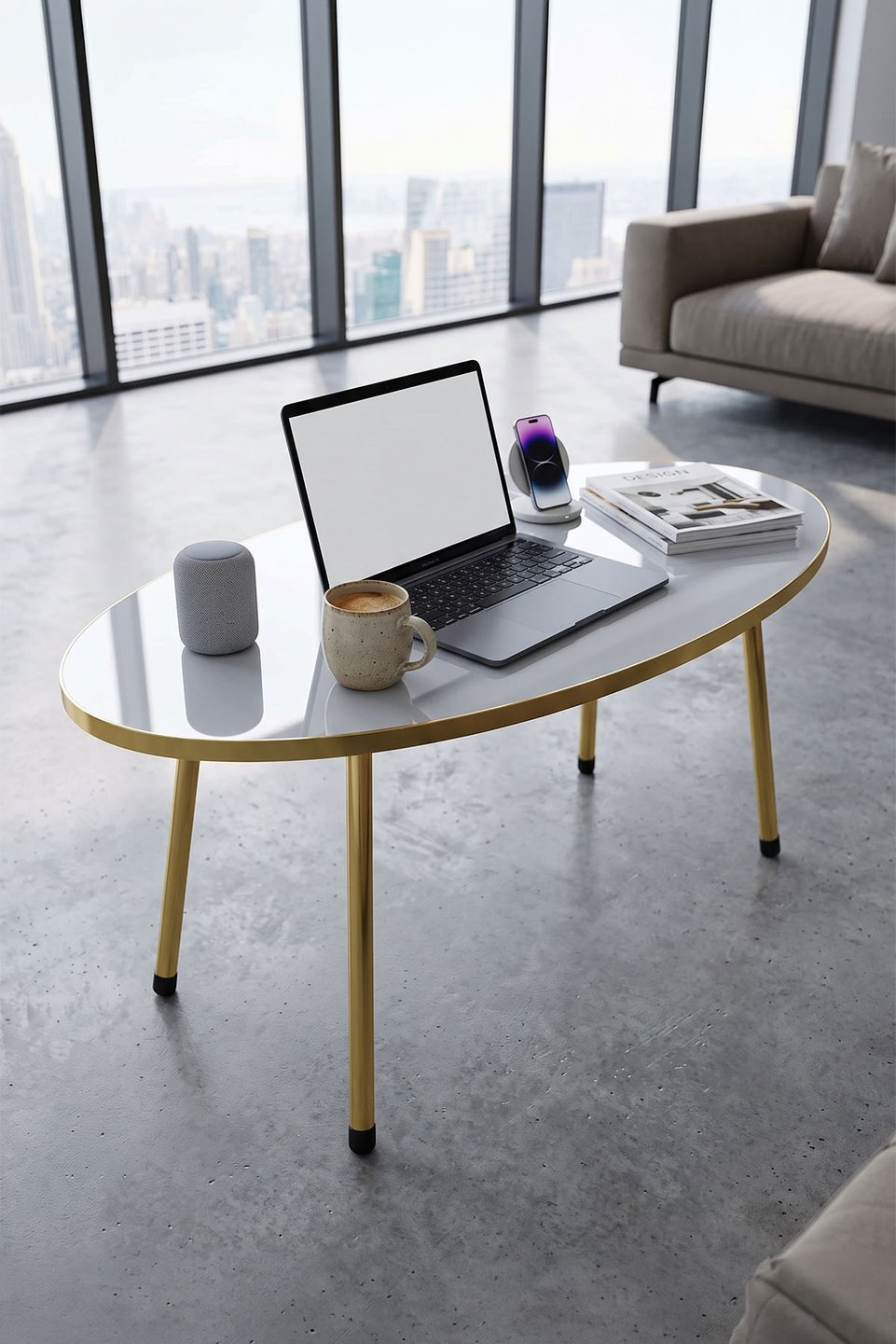 Ovaler Couchtisch mit goldenen Beinen 3