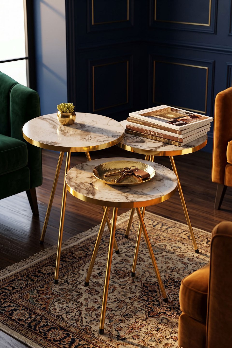 Ensemble de tables à pieds en métal doré 3