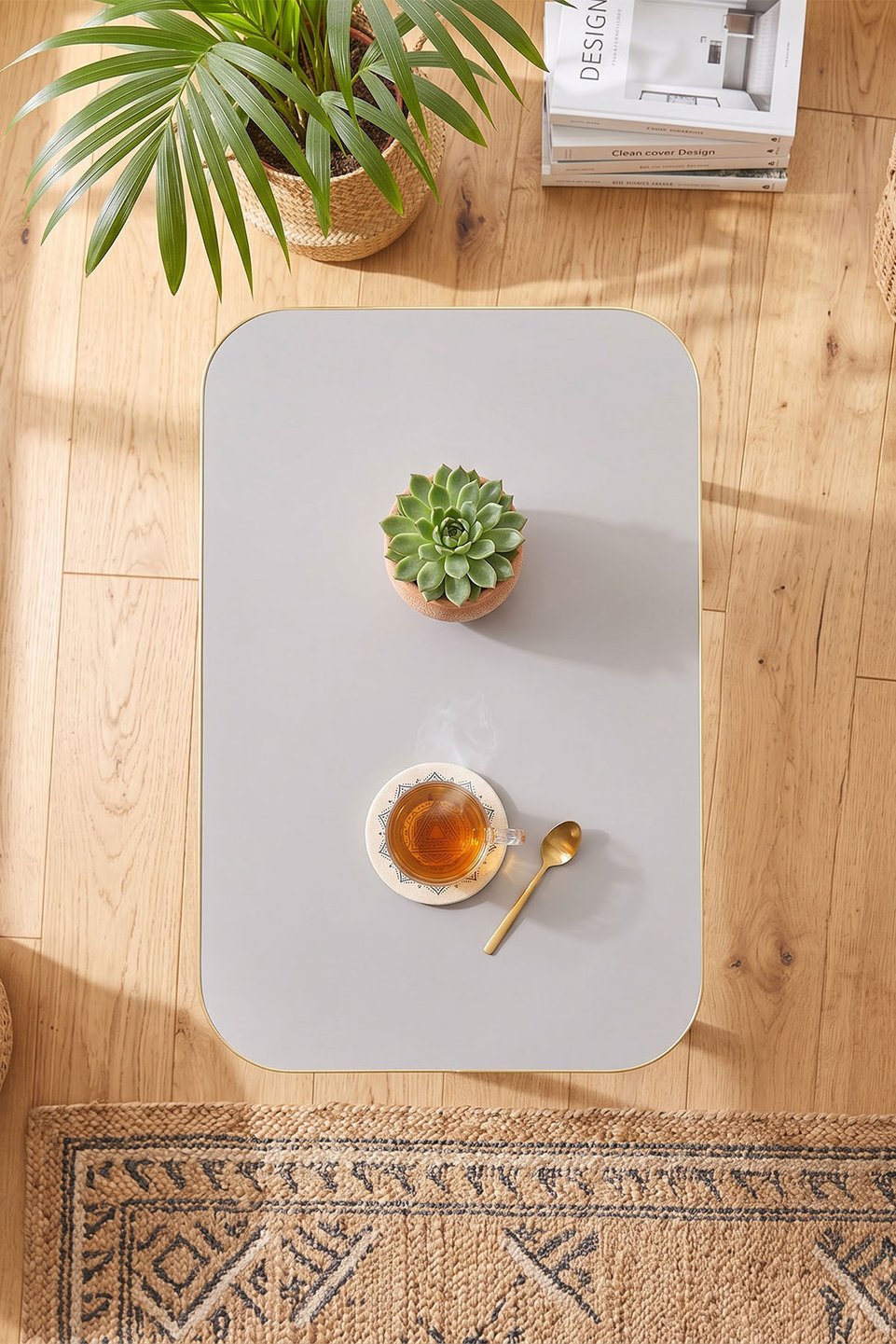 Mesa de centro rectangular con patas doradas 3