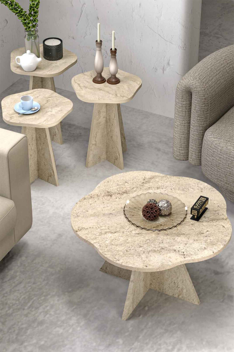 Çiçek Conjunto de mesa de centro e mesas de encaixe 5