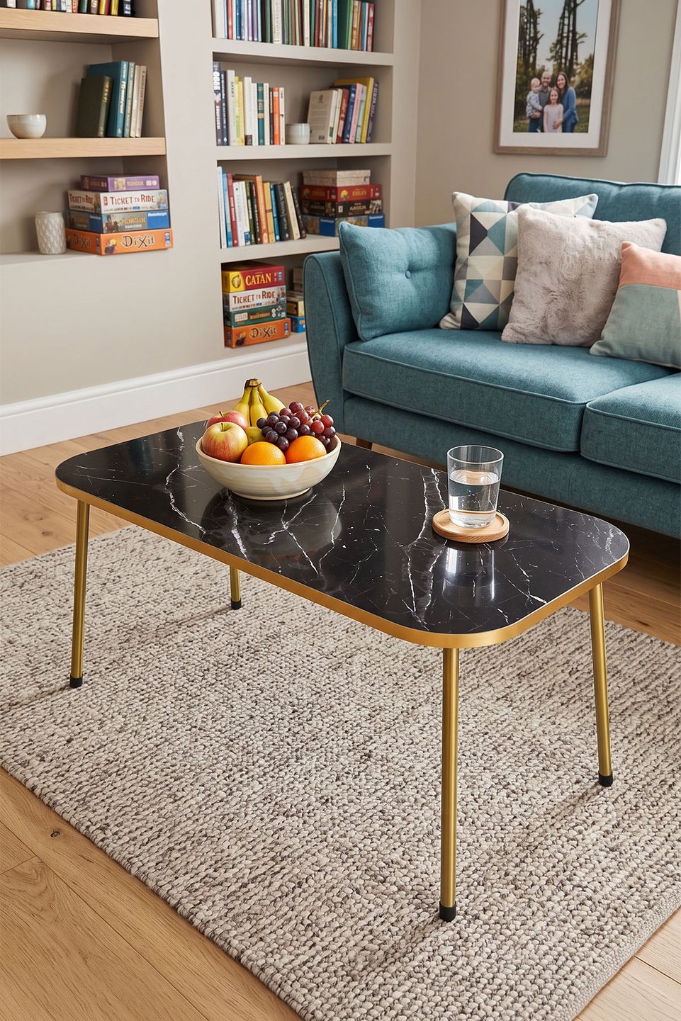 Table basse à pieds en métal doré – Bendir noir