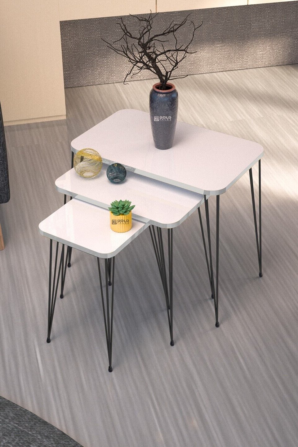 Set di tavolini a nido con gambe a filo – Set da 3 · Bianco