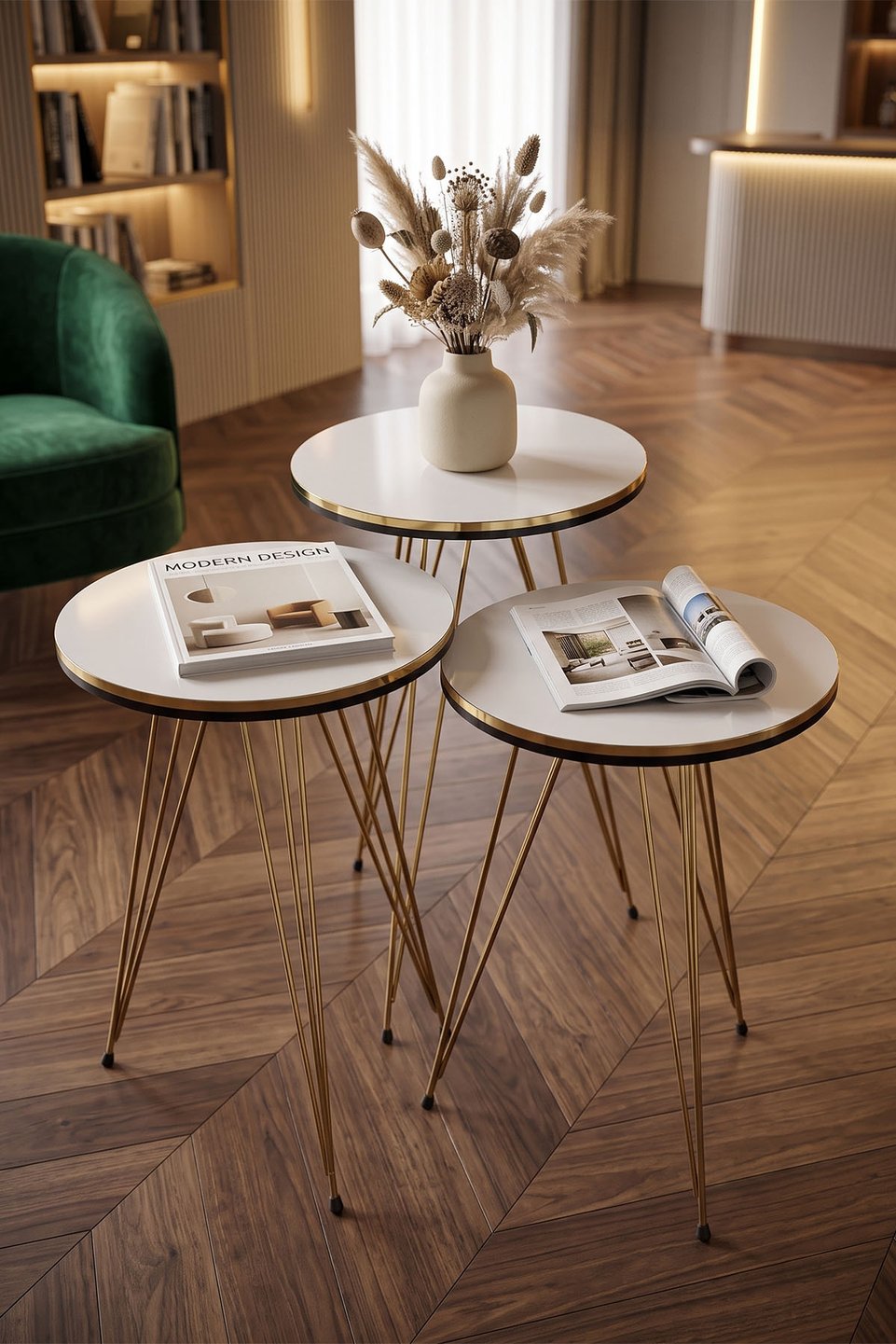 Nesttafels met gouden draadpoten 2